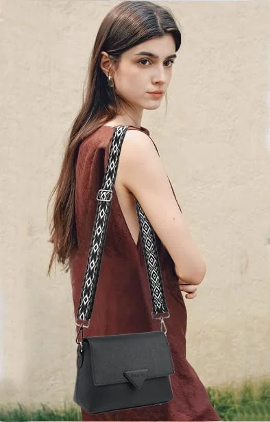 DL3 Mobilak Adjustable Wide Crossbody Bag Strap for Women, Replacement Shoulder Strap for Handbags, Totes & Purses with Elegant Embroidered Pattern and Metal Hooks - Beige/Blue