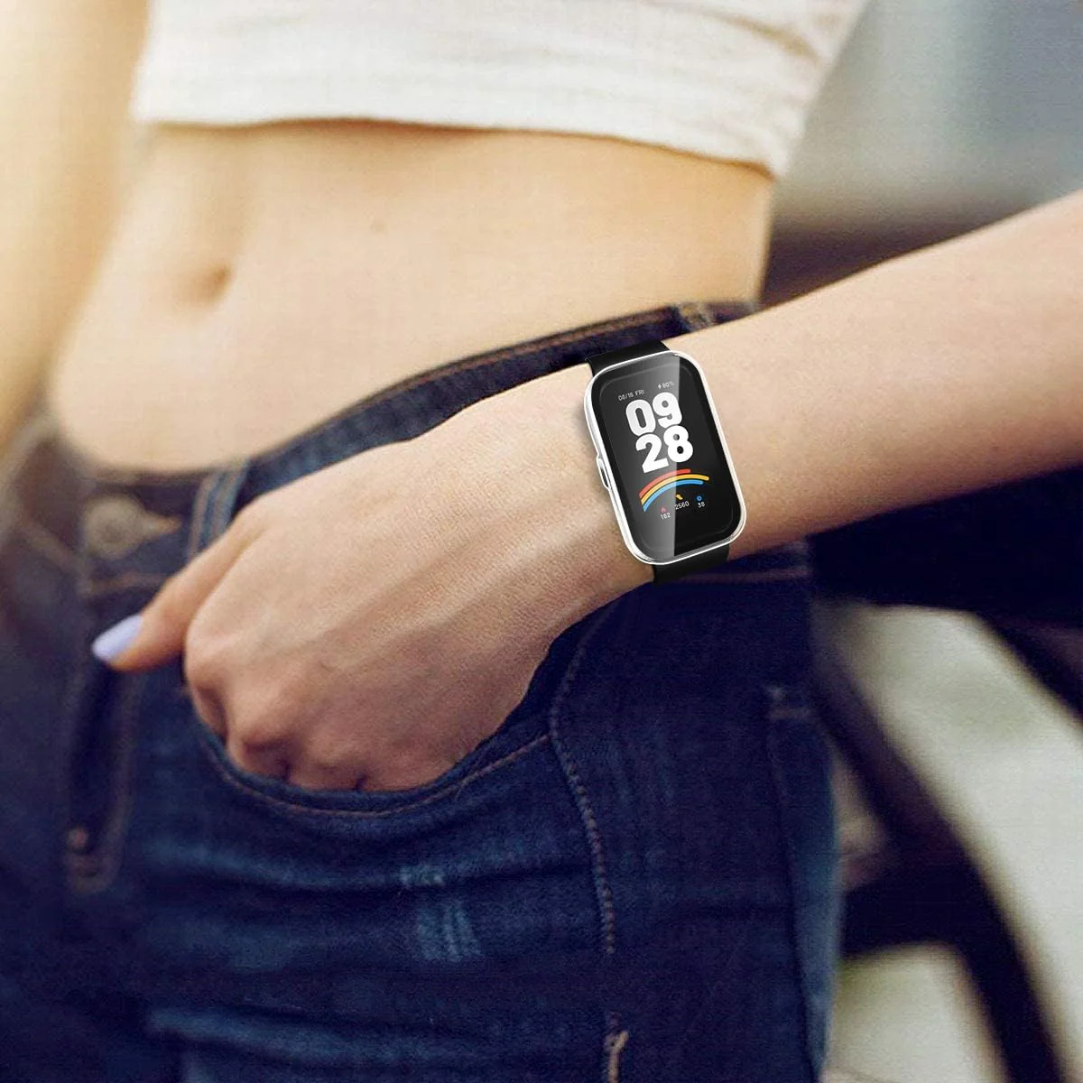 DL3 MOBILAK Full-Coverage Watch Case with Tempered Glass for Xiaomi Smart Band 9 Active, Clear