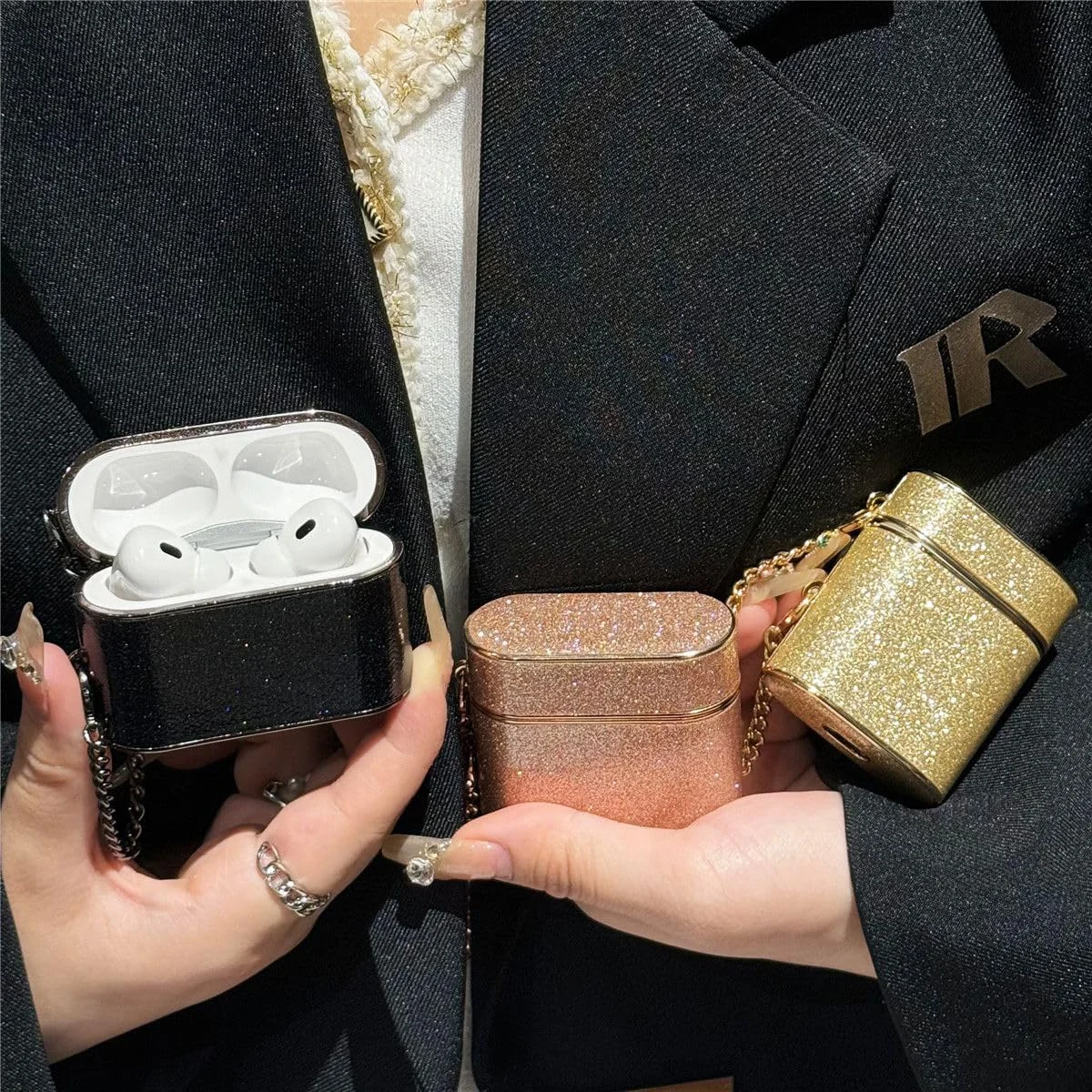 DL3 Mobilak DL3 Mobailk Compatible with AirPods 3 Cute Sparkle Bling Shiny Case for Girls Women, Premium Glitter Protective Cover for AirPod 3rd Generation 2021 with Metal Chain & Removal Tool - Black