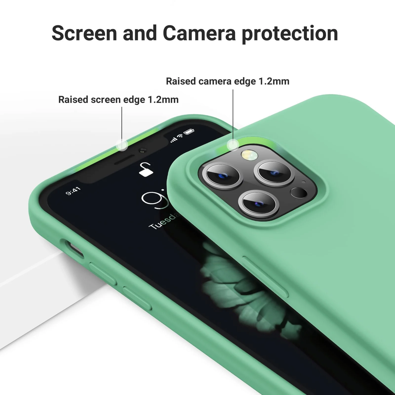 DL3 Mobilak Liquid Silicone Protective Case for iPhone 12 Pro Max (6.7 Inch) with Camera Protection and Microfiber Lining - A Mint Green
