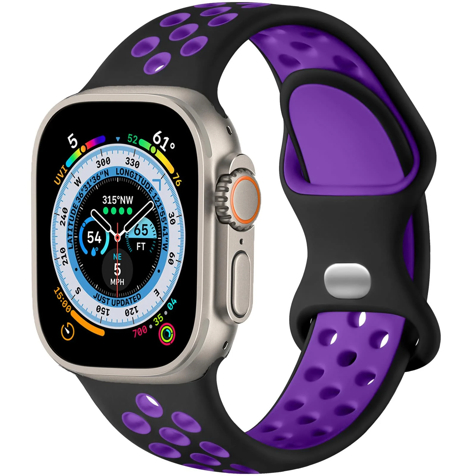 DL3 Mobilak Sport Strap For Apple Watch 49mm 45mm 44mm 42mm 41mm 40mm 38mm, Breathable Silicone Double Hole Band, for iWatch Ultra 2 Series 9 8 7 6 5 4 3 SE ( & Violet, 38mm/40mm/41mm) - Black & Violet