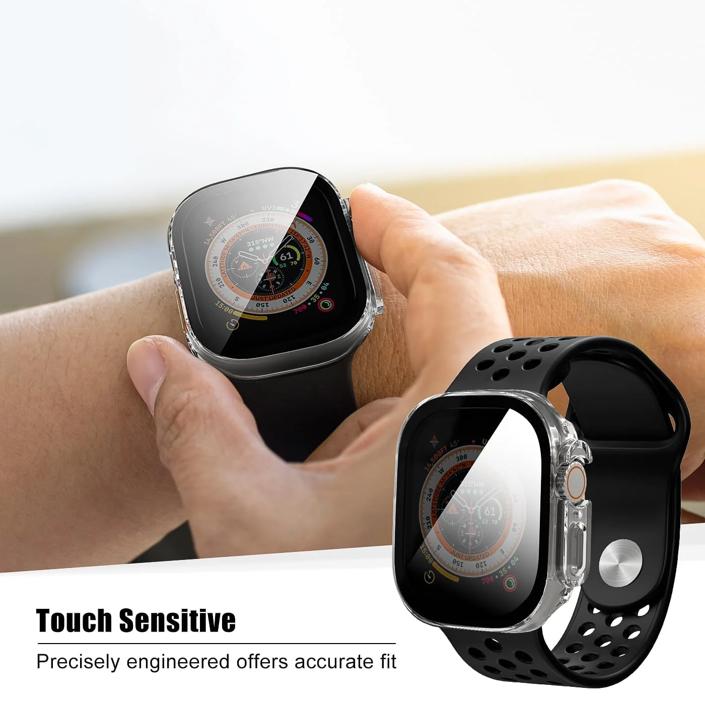 DL3 Mobilak Cover for Apple Watch Ultra 3/2/1 49mm Privacy Screen Protector Anti Spy, Shockproof Bumper Case, Integrated Hard PC Protective Case in HD Tempered Glass for Apple Watch Ultra - Clear