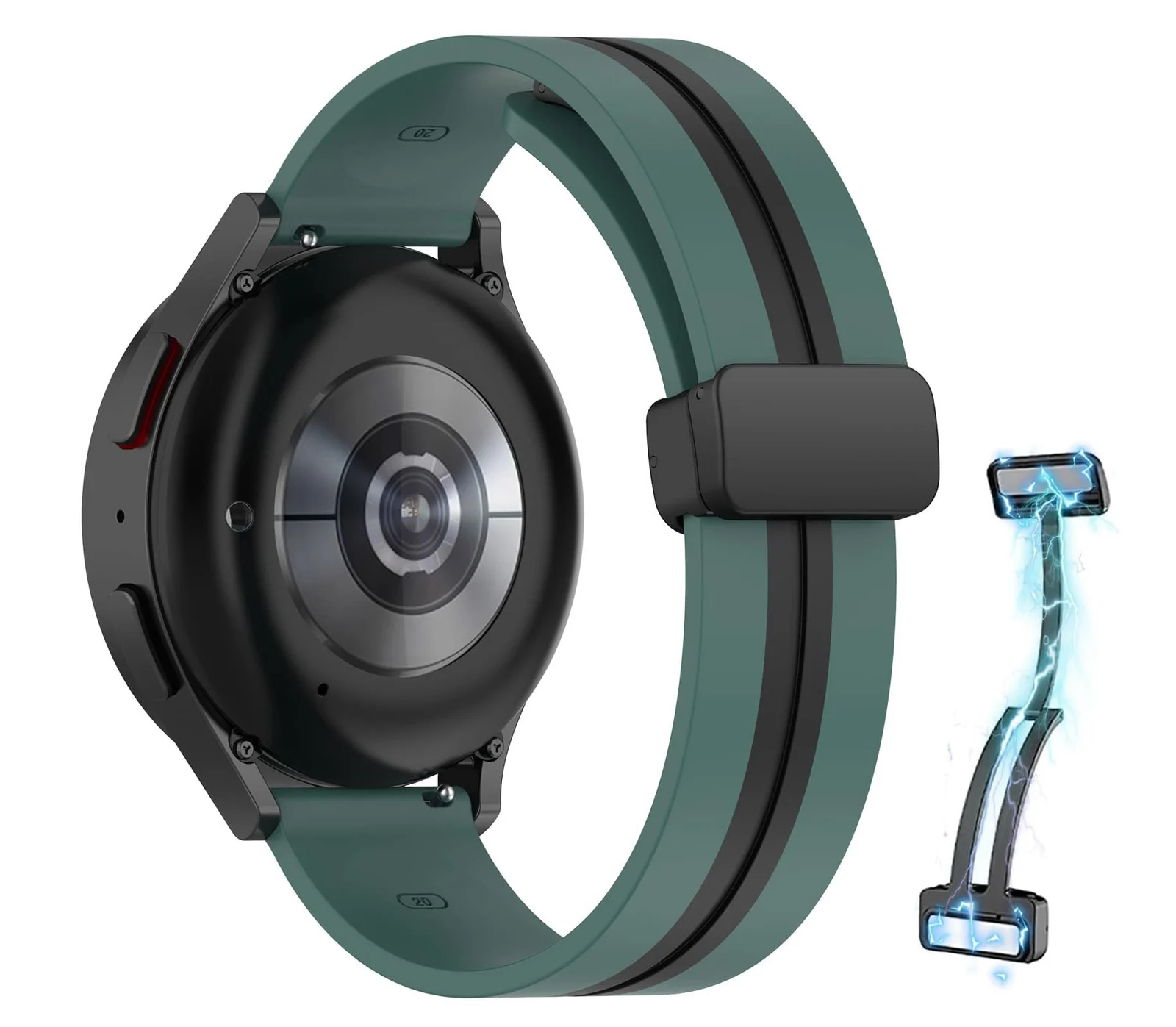 DL3 Mobilak Silicone Band Magnetic Clasp 22MM Strap For Samsung galaxy watch3 45mm /galaxy 46mm/Gear S3/Huawei watch GT3 46MM/GT2E/GT2 Pro/GT GT2 46MM/Amazfit GTR 3/4 - Green Black