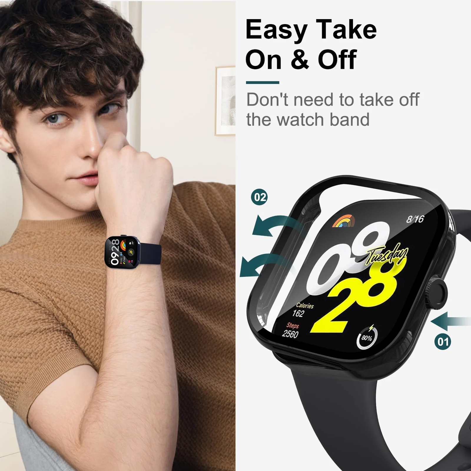 DL3 Mobilak For Xiaomi Redmi Watch 4 Case with Tempered Glass Screen Protector for xiaomi redmi Watch 4, 9H Hardness 360° All-Round Protective Ultra Thin Protective PC Case - Black