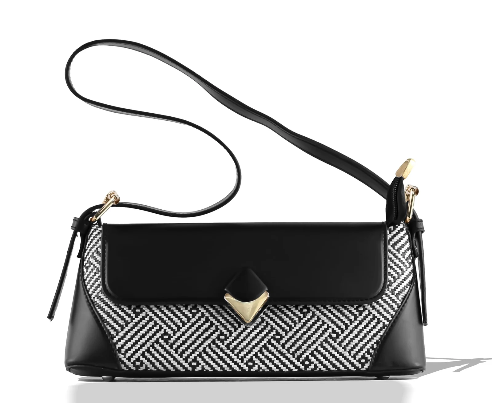 Mobigon Elegant Women’s Baguette Shoulder Bag with Magnetic Gold Clasp, Textured Faux Leather, Zippered Main Compartment & Inner Pocket for Formal & Daily Use