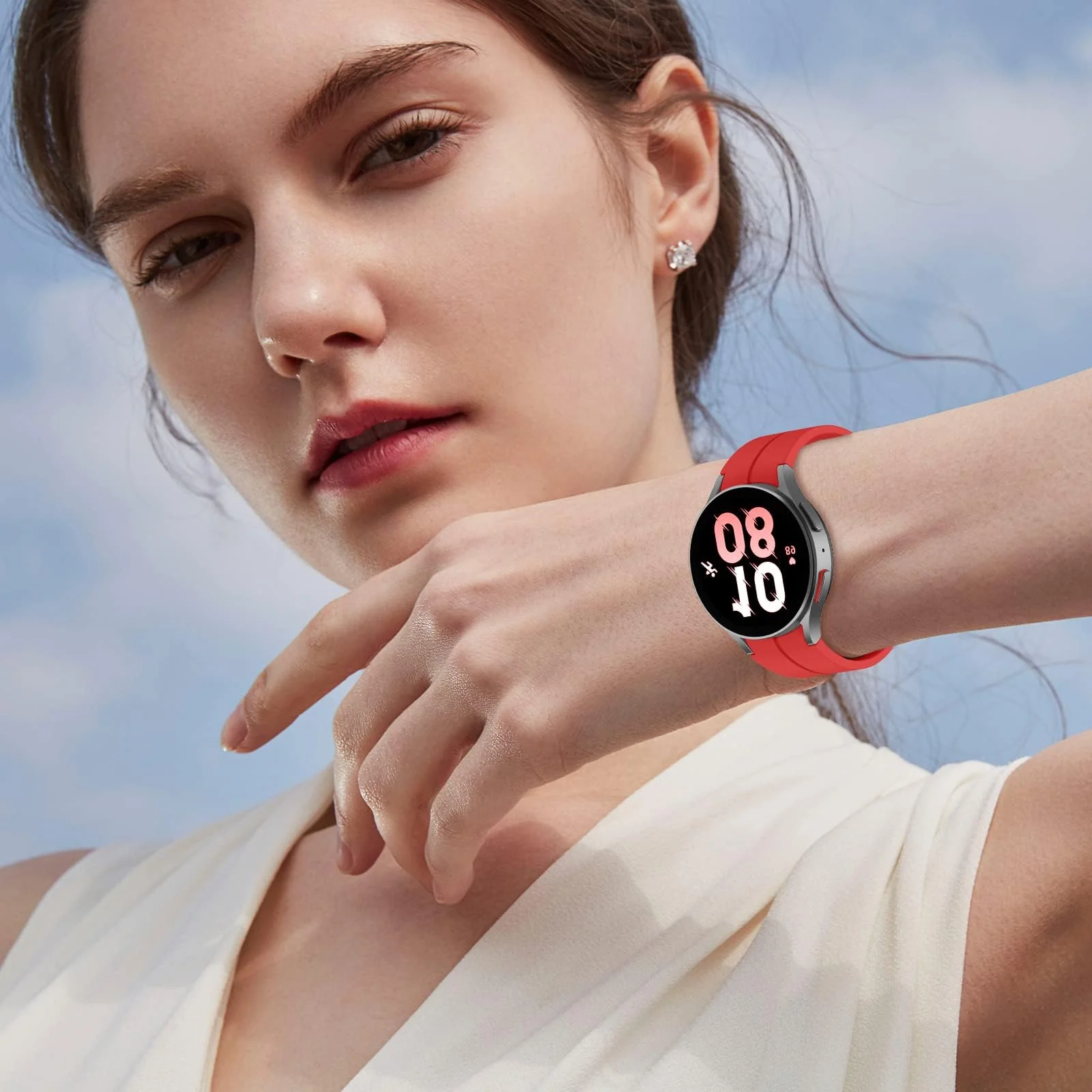DL3 Mobilak Strap Silicone Magnetic Buckle 20MM For Samsung Gear Sport/Watch 6/5/4/5 Pro 45mm/S2 classic/active 2 40mm 44mm/Amazfit GTS 2/2e/GTS 3/3 Pro/GTS 4/GTS 2 Mini/3 Mini/4 Mini/Bip 3/Bip 3 Pro - Red