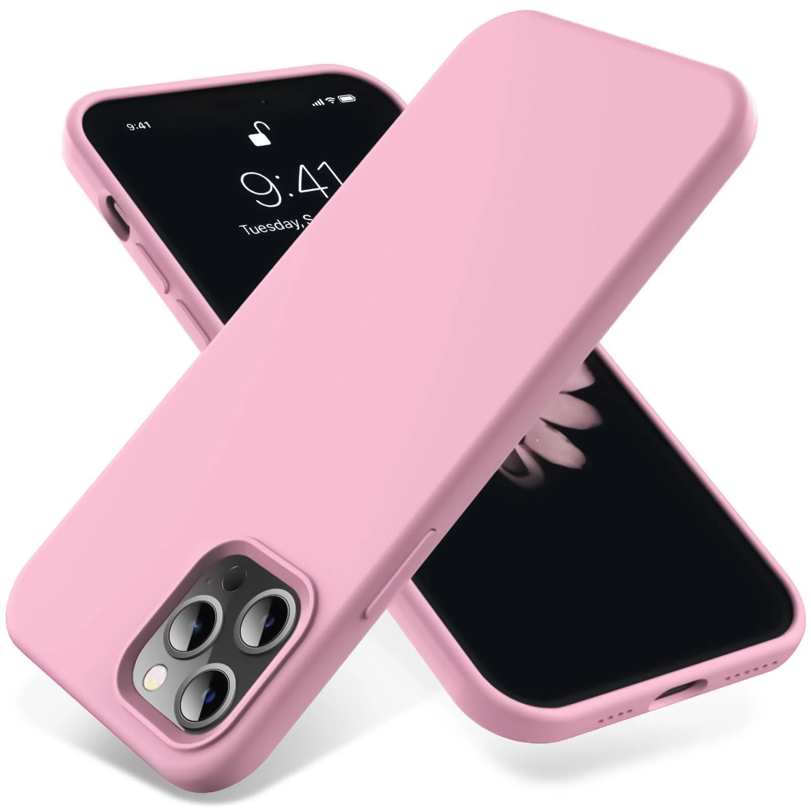 DL3 Mobilak Liquid Silicone Case for iPhone 14 Pro (6.1 Inch), Shock-absorbing protection, Scratch-resistant surface, Soft microfiber lining - Pink