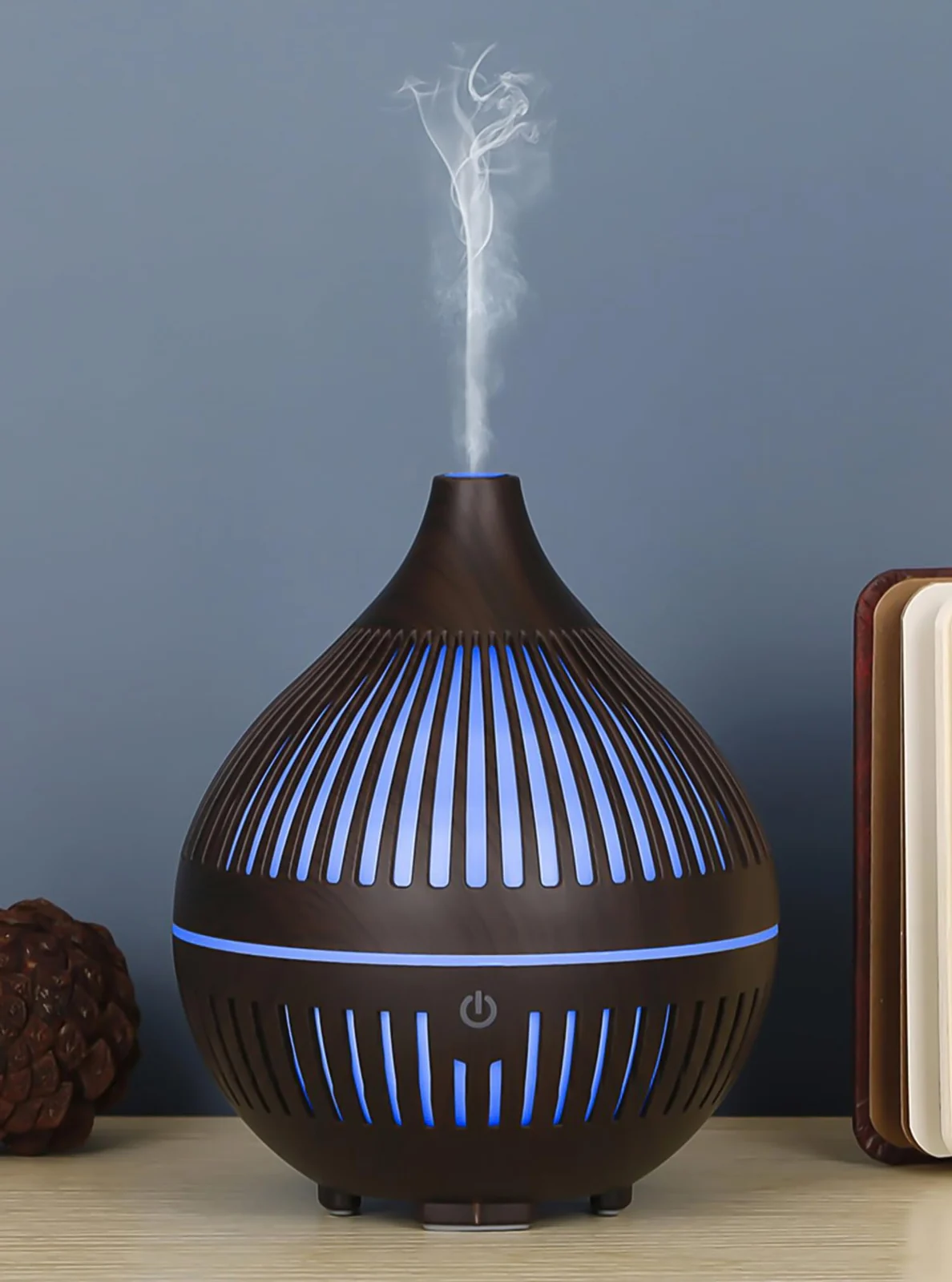Mobigon Wood Cool Mist Ultrasonic Humidifier for Room Moisture, Aroma Diffuser for Home, 200ml Essential Oil Diffuser with 7 Colorful Night Light, Auto Shut-Off, Home, Office, car - C.Dark Brown