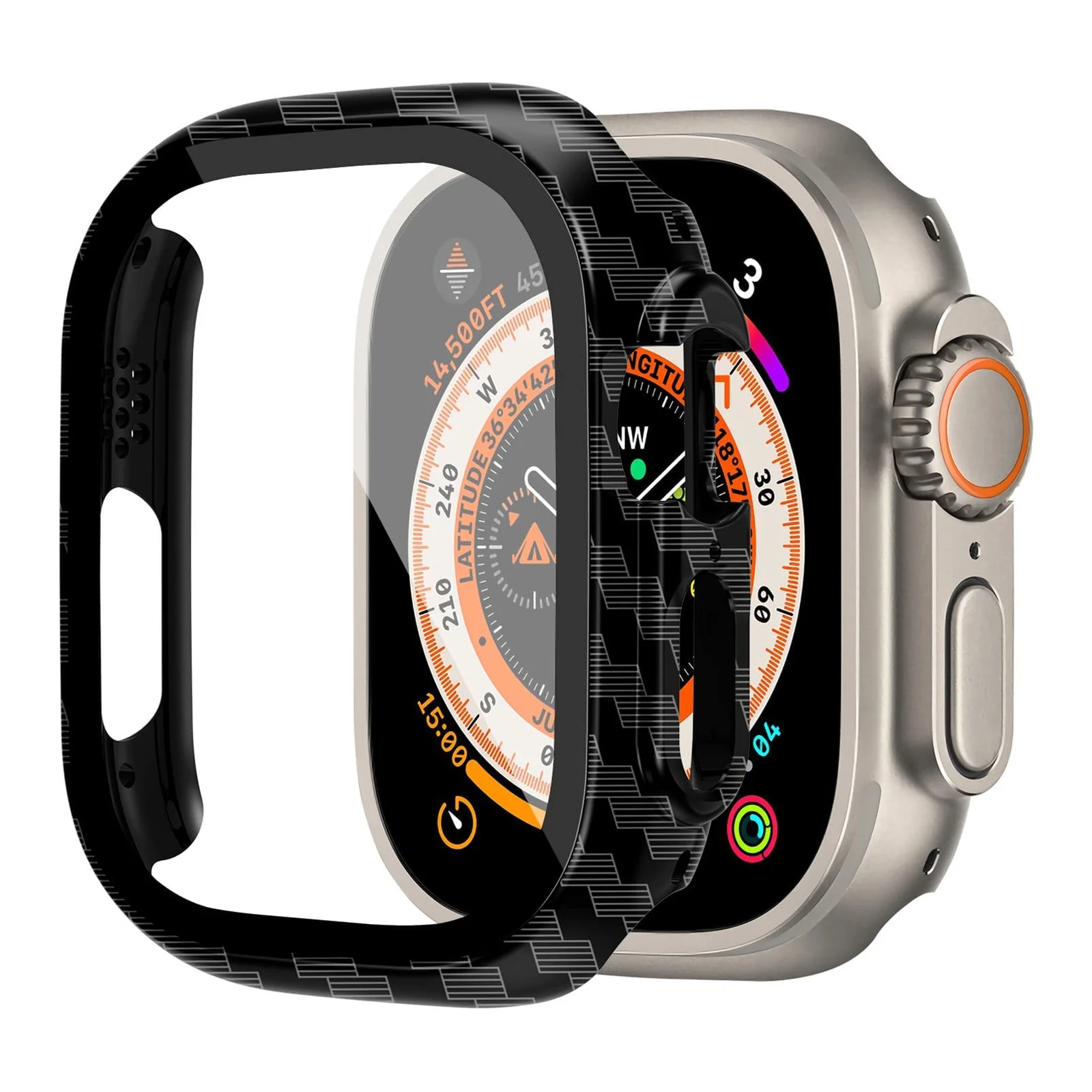 DL3 Mobilak Case Compatible with Apple Watch Ultra 49mm Tempered Glass Screen Protector, Ultra-Thin Hard PC Shockproof All-Around Bumper iWatch Protective Cover Case for Watch Ultra 49mm - Carbon