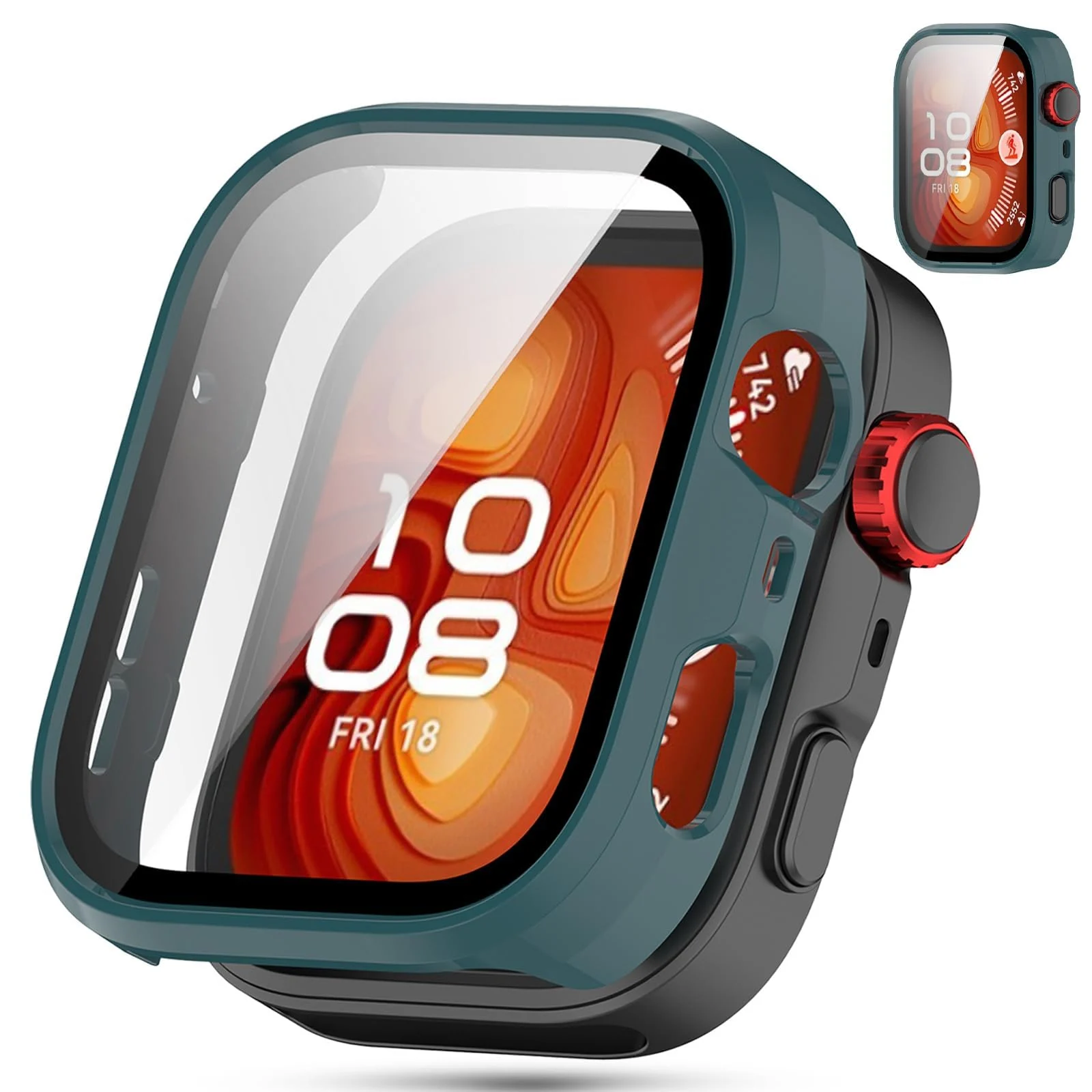 DL3 Mobilak Case Compatible with Huawei Watch Fit 4 Pro, Full Coverage Slim Hard Case Protective Bumper Built-in Tempered Glass Screen Protector Shell for Huawei Watch Fit 4 Pro - Green