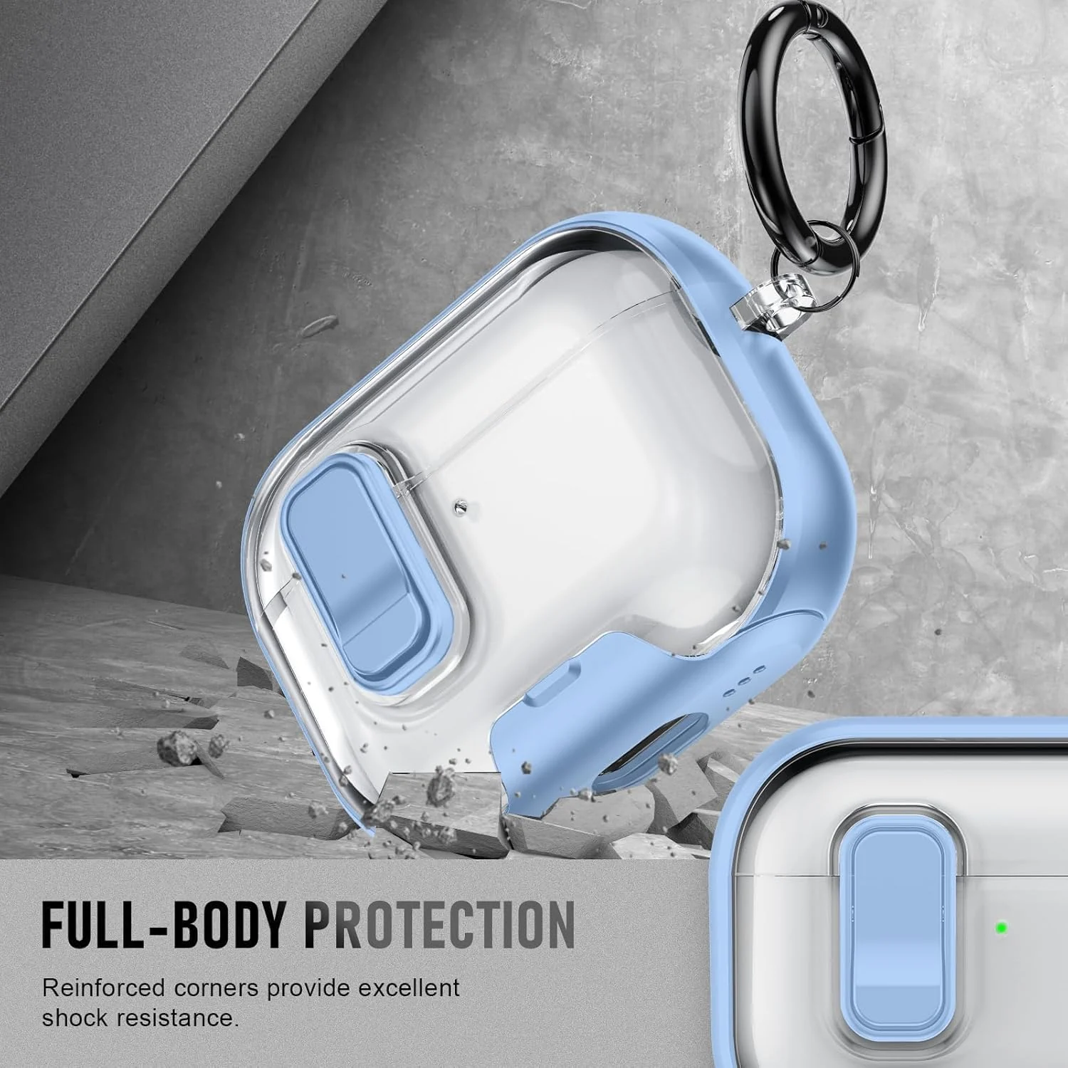 MOBIGON Locking Protective Case with Carabiner for AirPods Pro 1 / 2, Clear / Blue