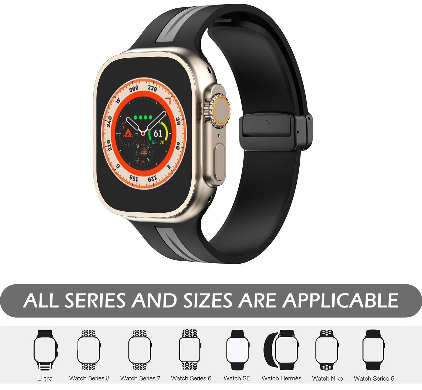 DL3 Mobilak Magnetic Strap for Apple Watch Band 49mm 45mm 44mm 41mm 40mm 38mm 42mm, Sport Silicone Replacement Wristband Strap for iwatch Series 9 8/7/6/5/4/3/2/SE (&, 38mm/40mm/41mm) - Black & Grey