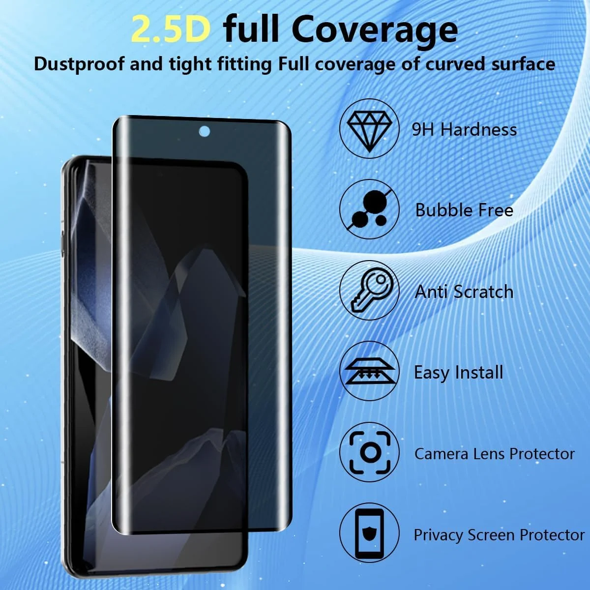 DL3 Mobilak Screen Protector for OPPO Find X5 Pro UV Glass Fingerprint Reader Support 3D Curved Anti-Spy Tempered Glass Screen Protector - Privacy