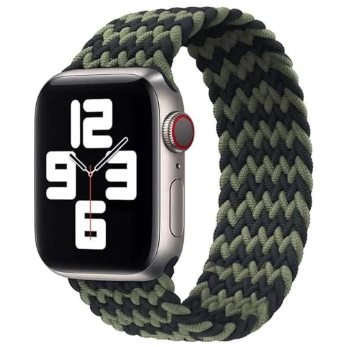 Medium — DL3 Mobilak Braided Solo Loop Band For Apple Watch Band 49mm 45mm 44mm 42mm, Replacement Wristband Nylon Strap for iWatch Series SE 9/8/7/6/5/4/3/2/1/Ultra/Ultra 2 (Medium) - Green Black
