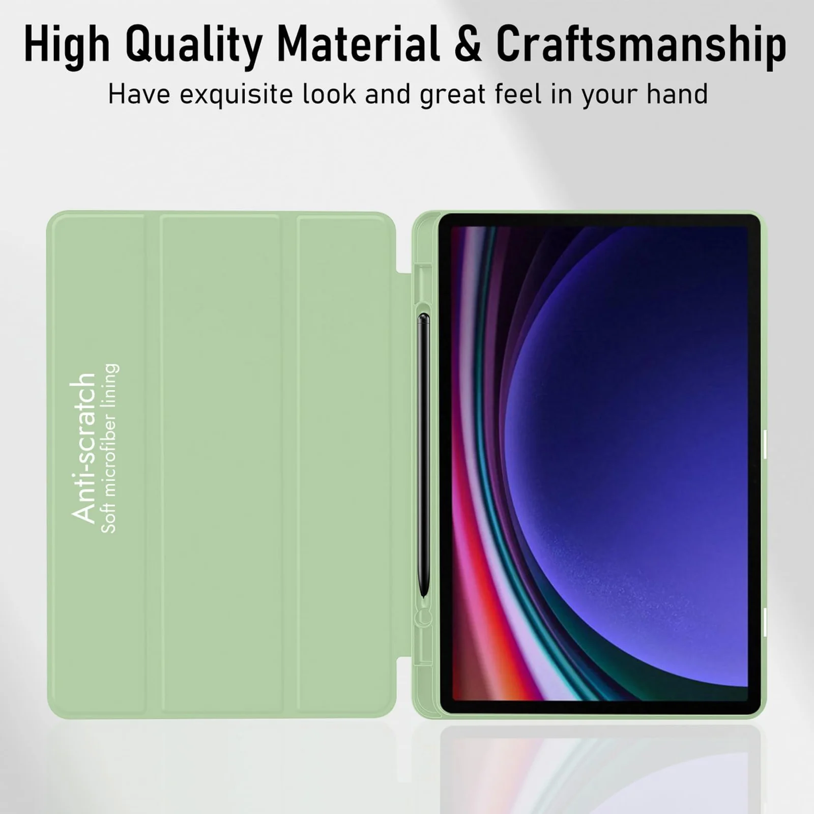 DL3 Mobilak Case for Samsung Galaxy Tab S9+ Plus/Galaxy Tab S9 FE+ Plus 12.4 Inch 2023 with S Pen Holder, Soft TPU Tri-Fold Stand Protective Tablet Cover, Auto Wake/Sleep - Mint Green