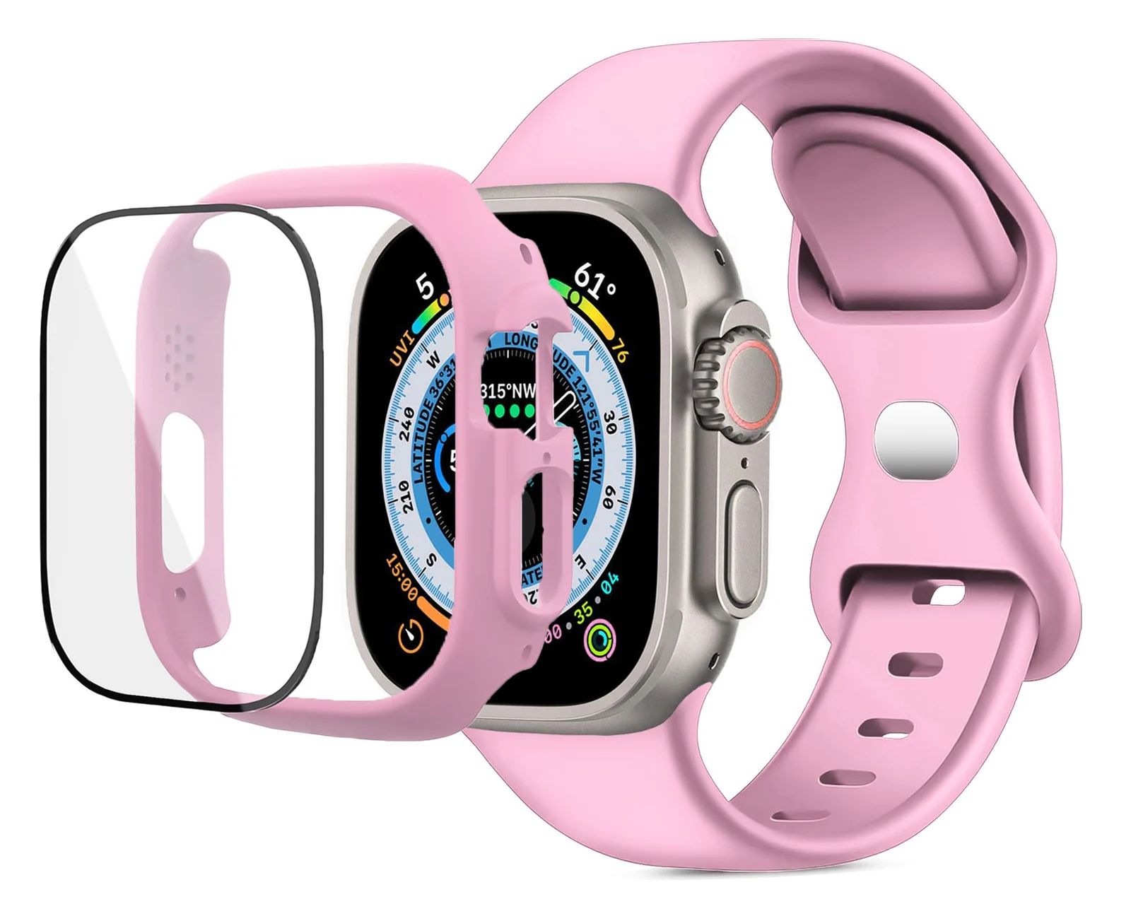 DL3 Mobilak Band with Case For Apple Watch Ultra/Ultra 2 49mm, Adjustable Silicone Sport Wristband Replacement, Strap With Cover Built-in Glass Screen Protector for iWatch Ultra 49 mm - A.Hot Pink