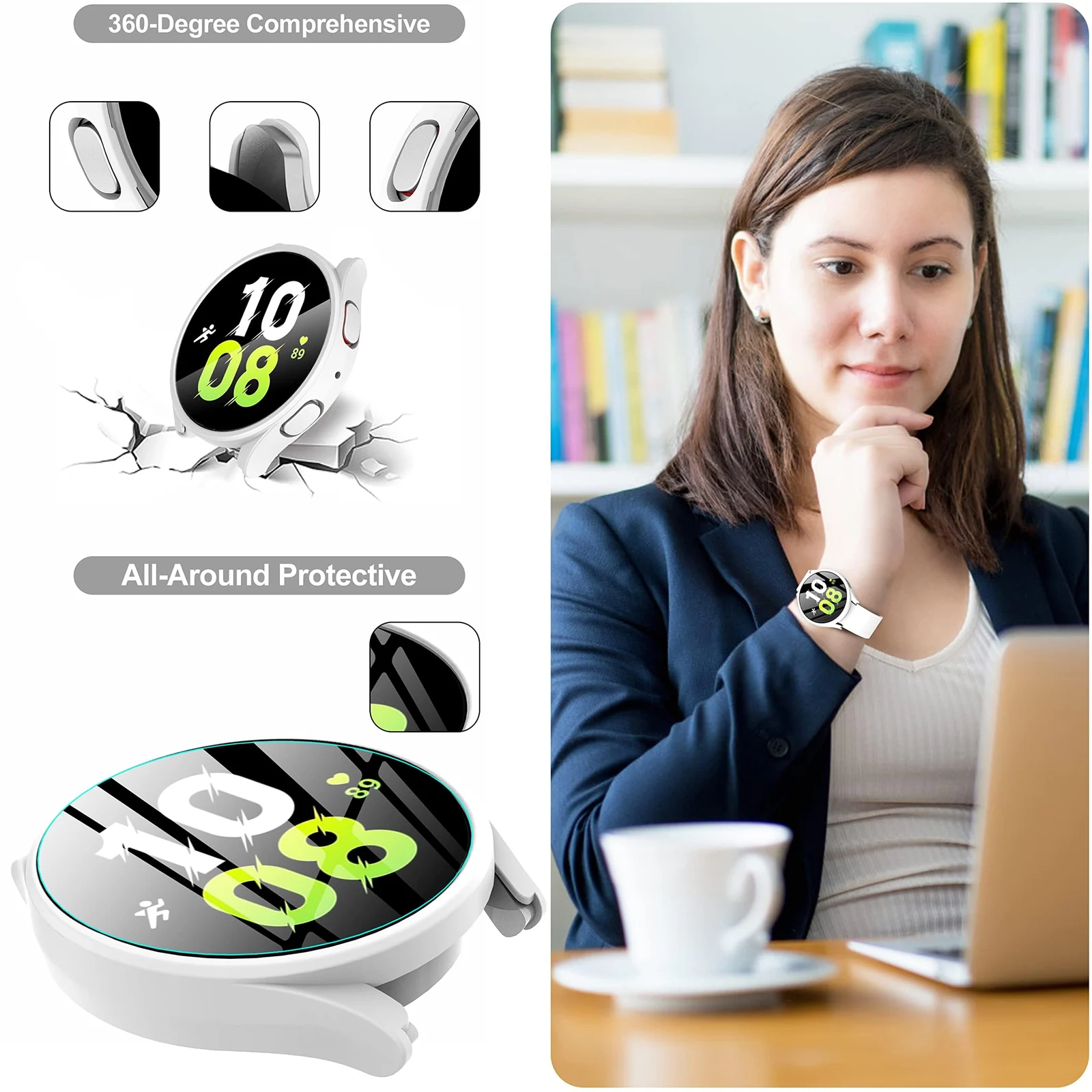 DL3 Mobilak Protective Case Compatible with Samsung Galaxy Watch 5 Pro 45mm 9H Hardness PC Case Bumper Full Slim Protective Cover with Tempered Glass For Samsung Galaxy Watch5 Pro 45mm - White
