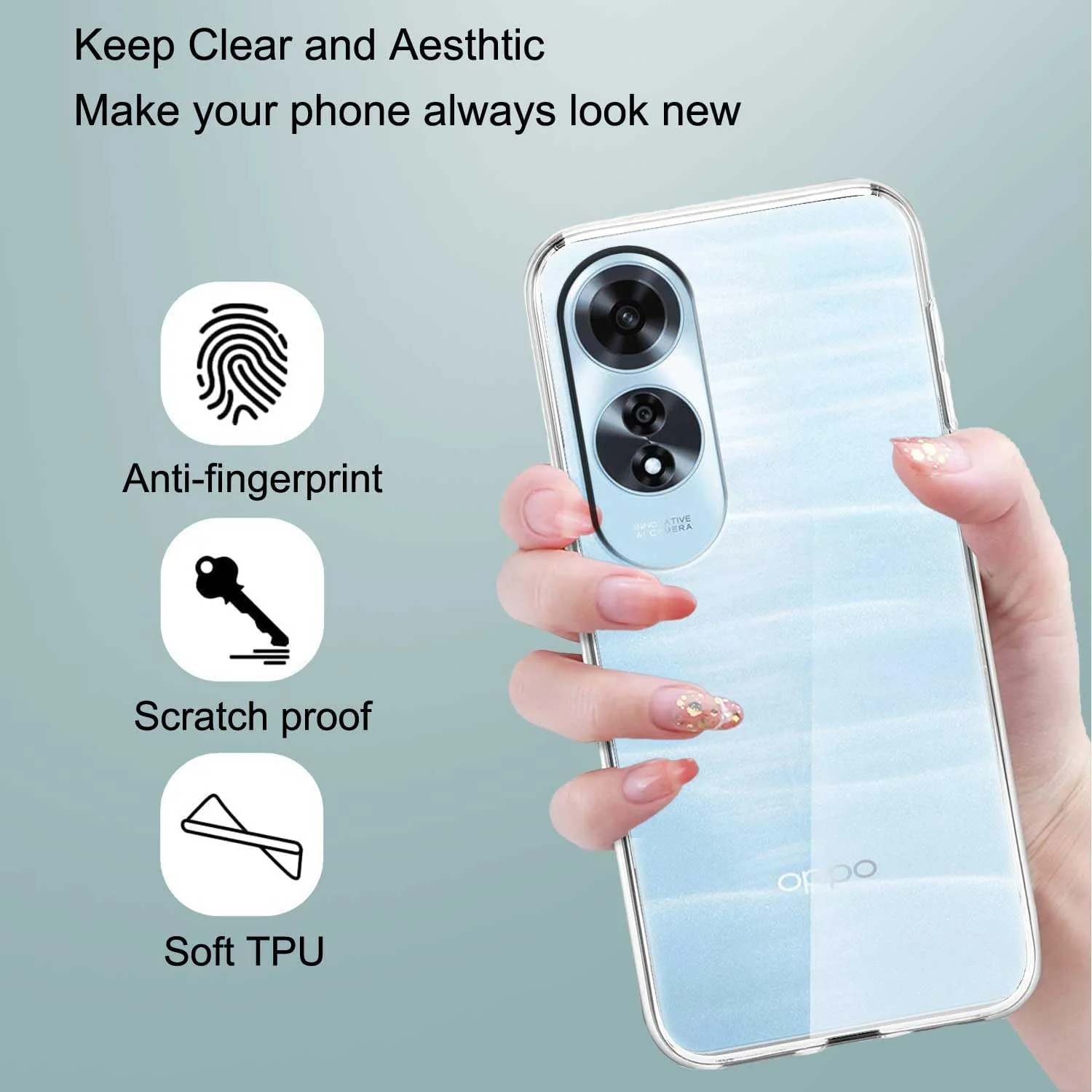 DL3 Mobilak Case Compatible with OPPO A60 4G Case Crystal Soft TPU Gel Case Flexible Silicone Anti-Scratch Camera Protection TPU Cover - Clear