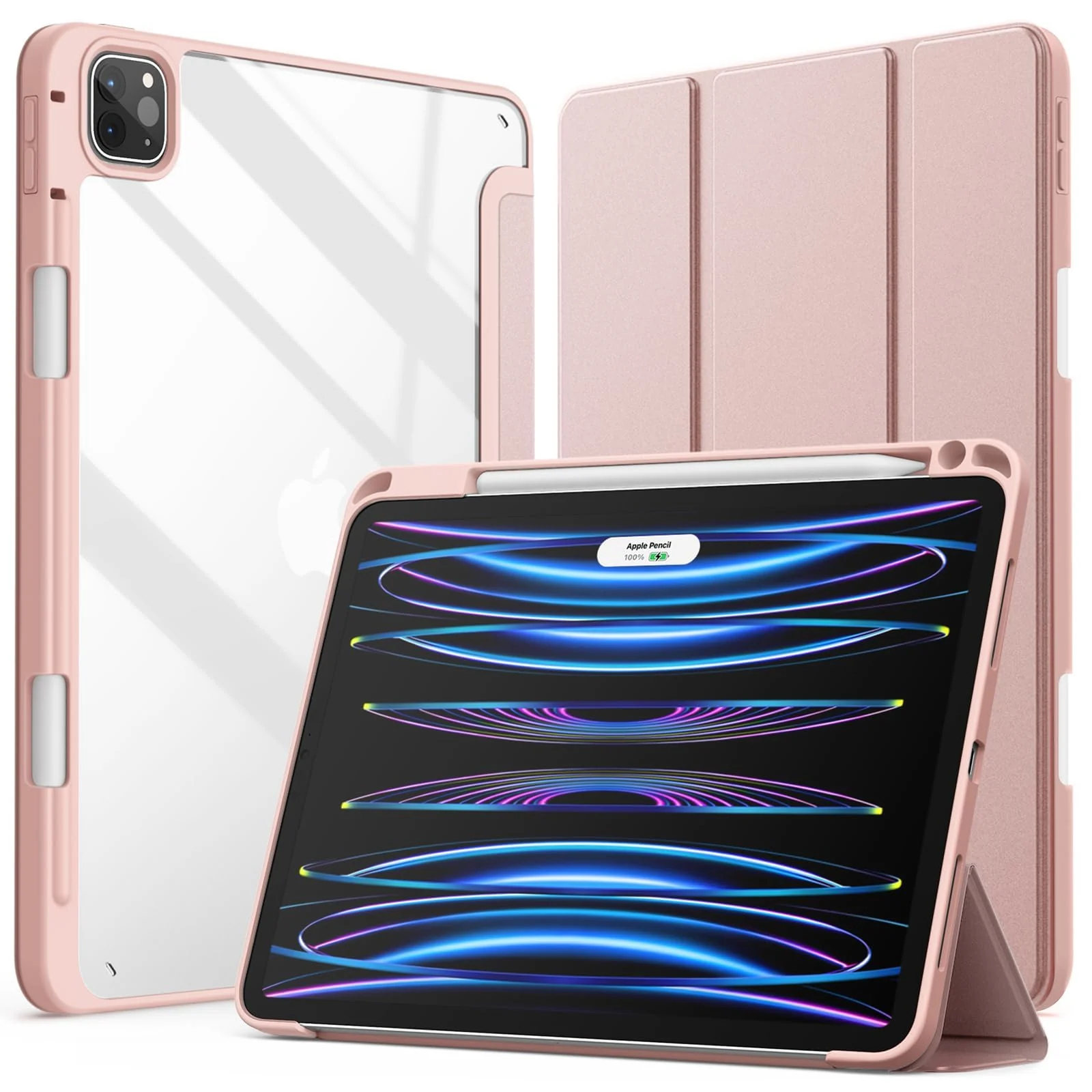 DL3 Mobilak for iPad Pro 11 Inch Case 4th /3rd /2nd Generation(2022/2021/ 2020), Clear Shockproof Back Cover Built-in Pencil Holder, Auto Sleep/Wake - Pink