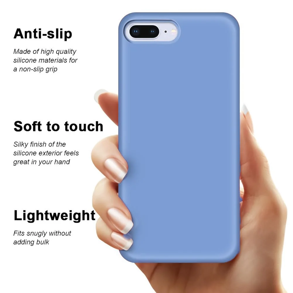 DL3 Mobilak Liquid Silicone Protective Case for iPhone 7 Plus / iPhone 8 Plus with Camera Protection and Microfiber Lining - A Light Blue