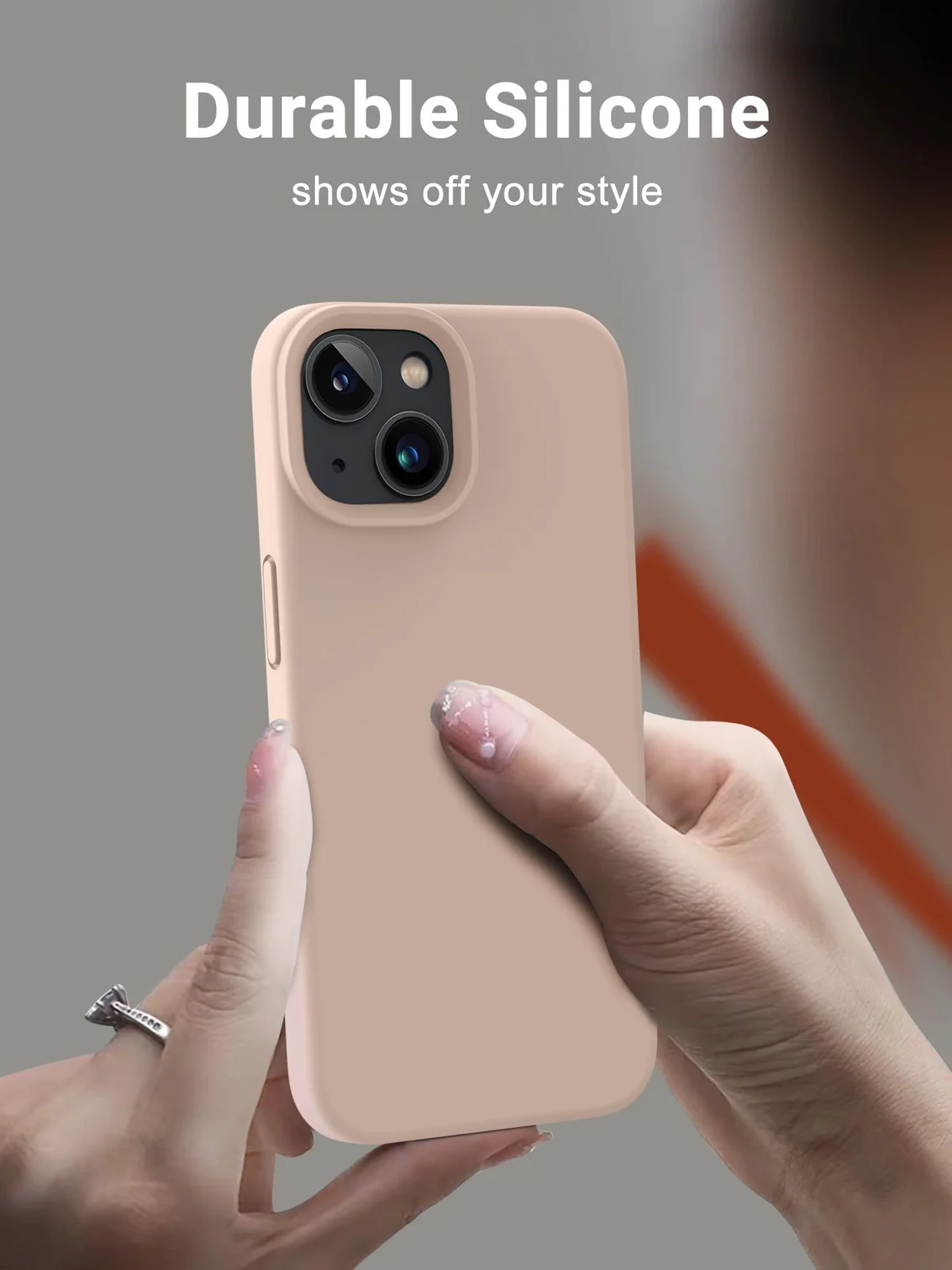 "DL3 Mobilak Liquid Silicone Protective Case with Soft Microfiber Lining for iPhone 15 Plus, iPhone 14 Plus "" - Pink Sand"