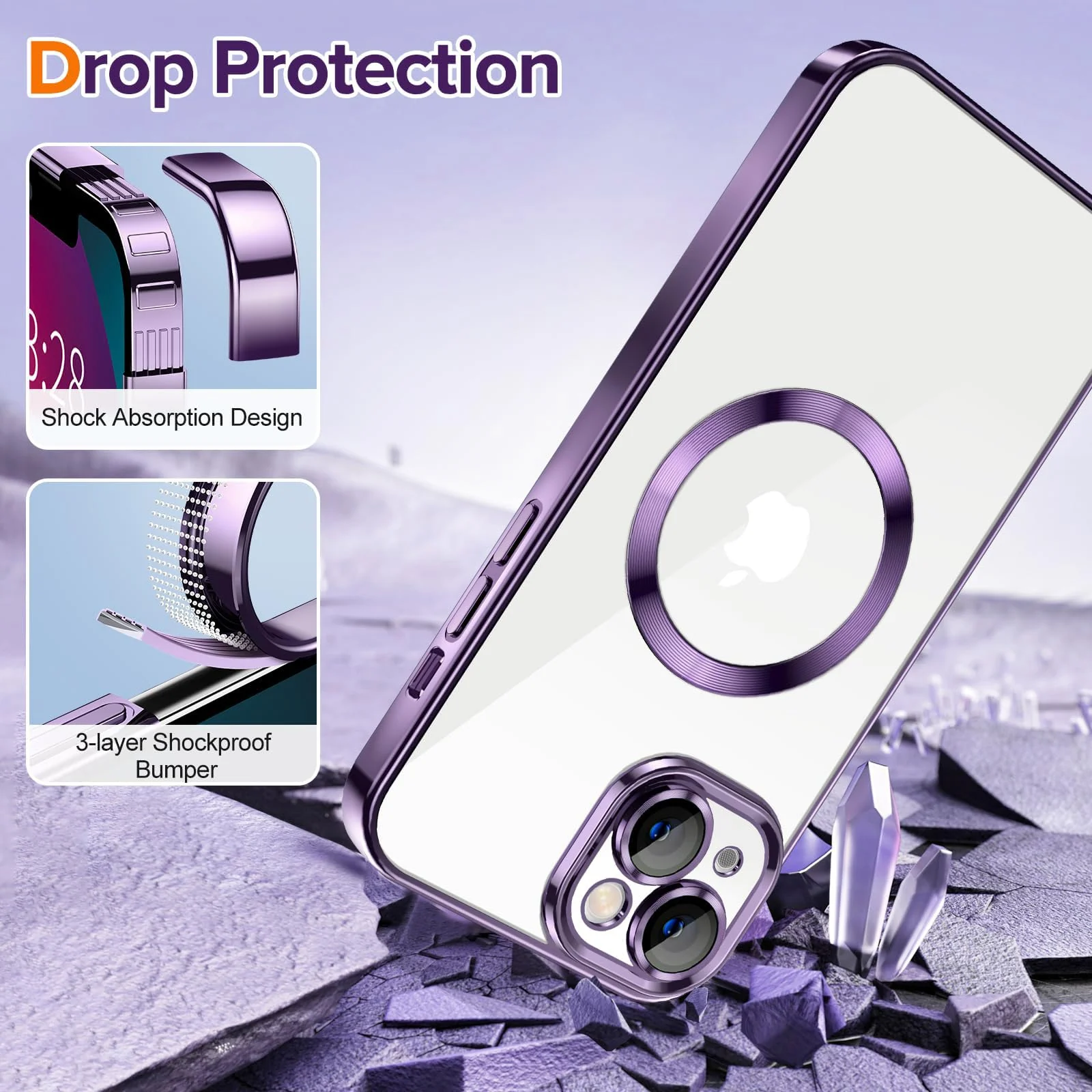 DL3 Mobilak Plated-Edge Protective Case for iPhone 13 6.1-Inch with Built-in, Supports wireless charging, Camera protection, Scratch-resistant surface - Deep Purple
