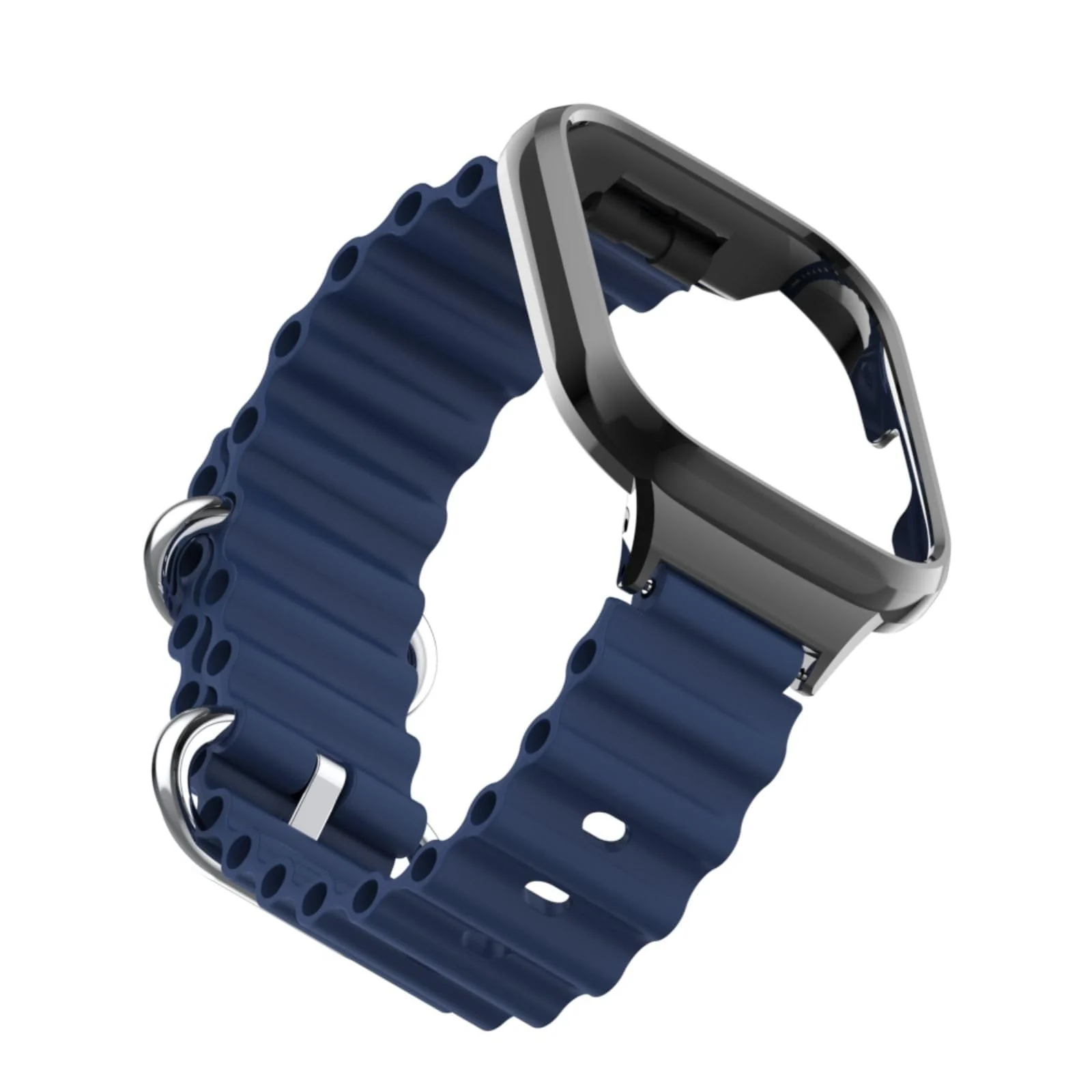 DL3 Mobilak Ocean Strap Compatible with Xiaomi Redmi Watch 3 Lite/Redmi Watch 3 Active, Adjustable Silicone Strap with Metal Buckle, Band With Frame Metal Women Men Replacement Strap - Blue