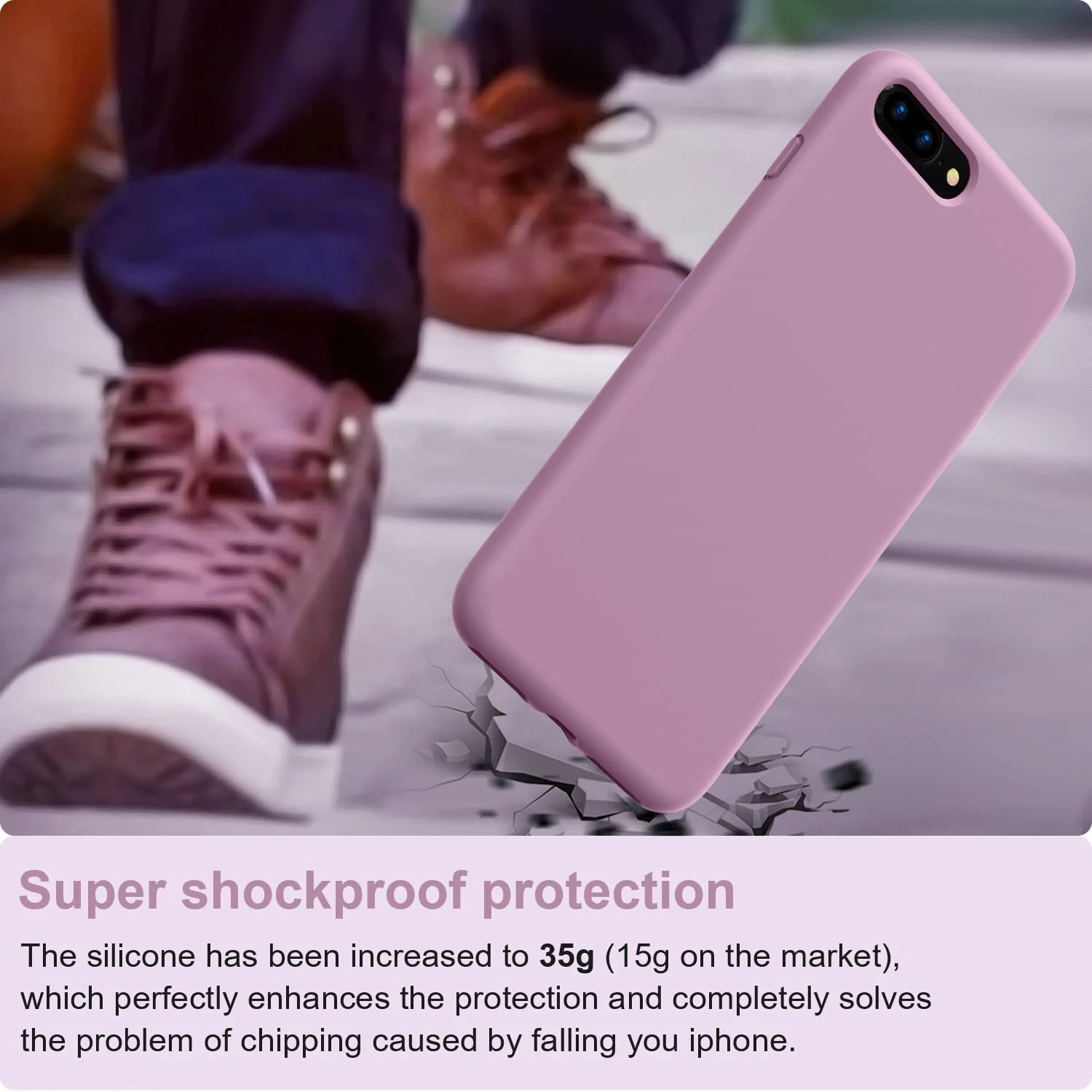 DL3 Mobilak Liquid Silicone Protective Case with Soft Microfiber Lining for iPhone 7 Plus / iPhone 8 Plus - Lilac Purple