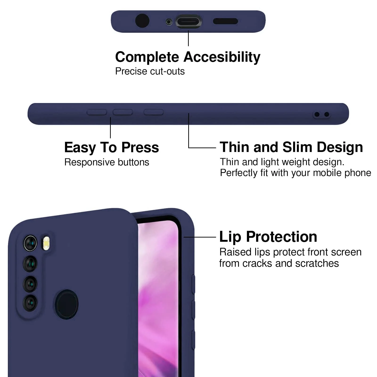 DL3 Mobilak Silicone Protective Case for Xiaomi Redmi Note 8, Shock-absorbing protection, Scratch-resistant surface, Soft microfiber lining - Blue 2