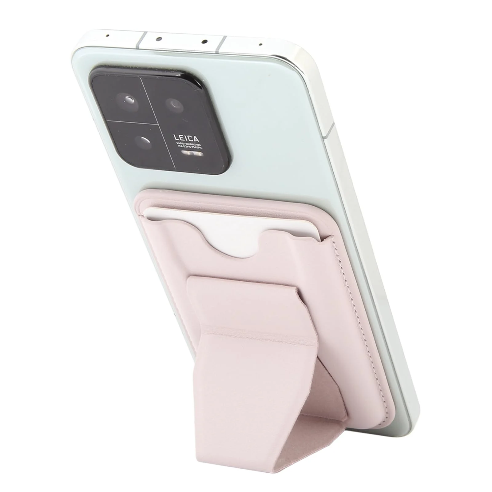 DL3 Mobilak Phone Card Holder for MagSafe Wallet, Vegan Leather Magnetic Mobile Phone Stand, Magnetic Wallet Stand, for iPhone 16 15 14 13 12 Pro Max Plus - Pink Sand