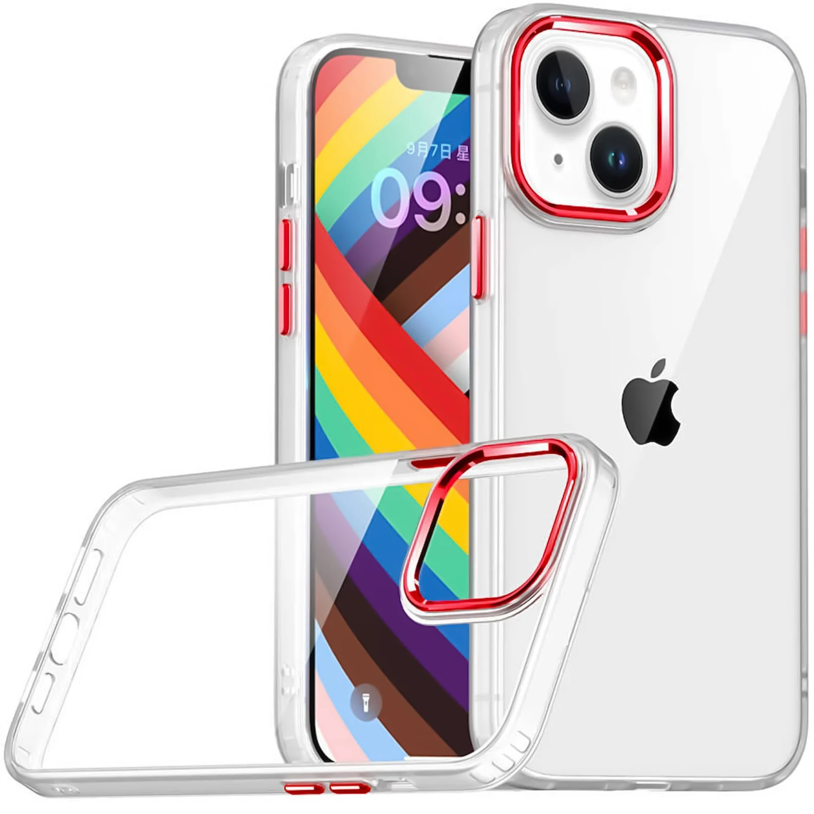 DL3 Mobilak Case Compatible With iPhone 15+ Plus/iPhone 14 Plus 6.7-Inch, Crystal Clear Case [Not Yellowing] [Drop Protection] Shockproof Case Transparent Protective Slim Cover Phone - Clear Red