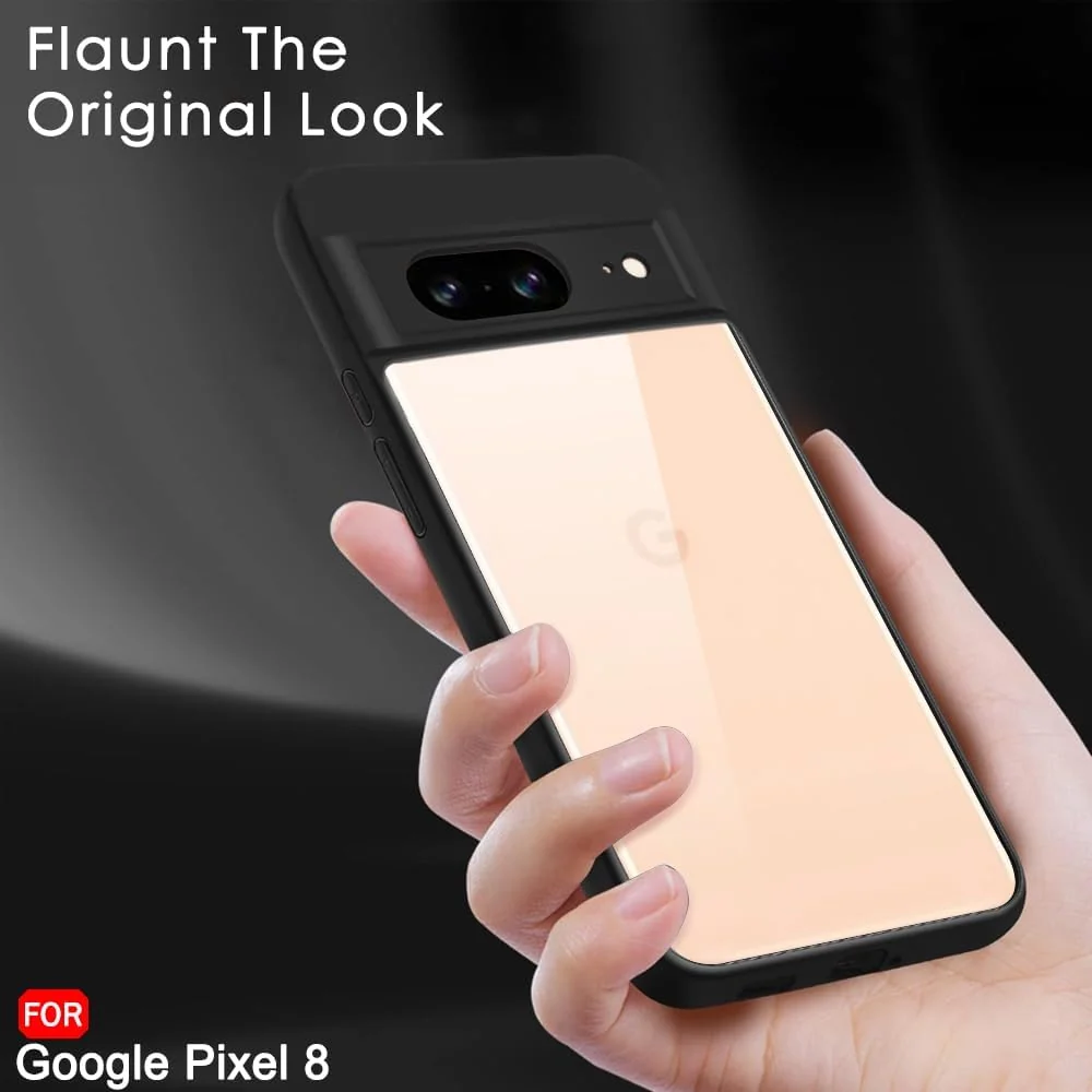 DL3 Mobilak Clear PC and TPU Protective Case for Google Pixel 8 with Camera Protection and Military-Grade Protection - Black