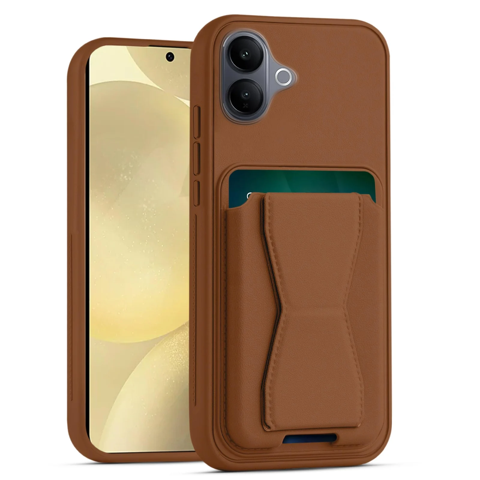 DL3 Mobilak Leather Wallet Case Compatible with V60 Lite 5G/4G, Leather Back Cover With TPU Frame, Shockproof Protective Phone Case with Card Holder Stand - Brown