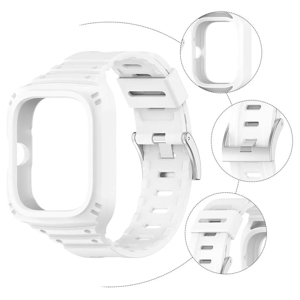 DL3 Mobilak Strap With Cover Compatible with Xiaomi Redmi Watch 4, Silicone Sport Band Replacement Watchband with Bumper Case for Redmi Watch 4, Adjustable Wristband - White