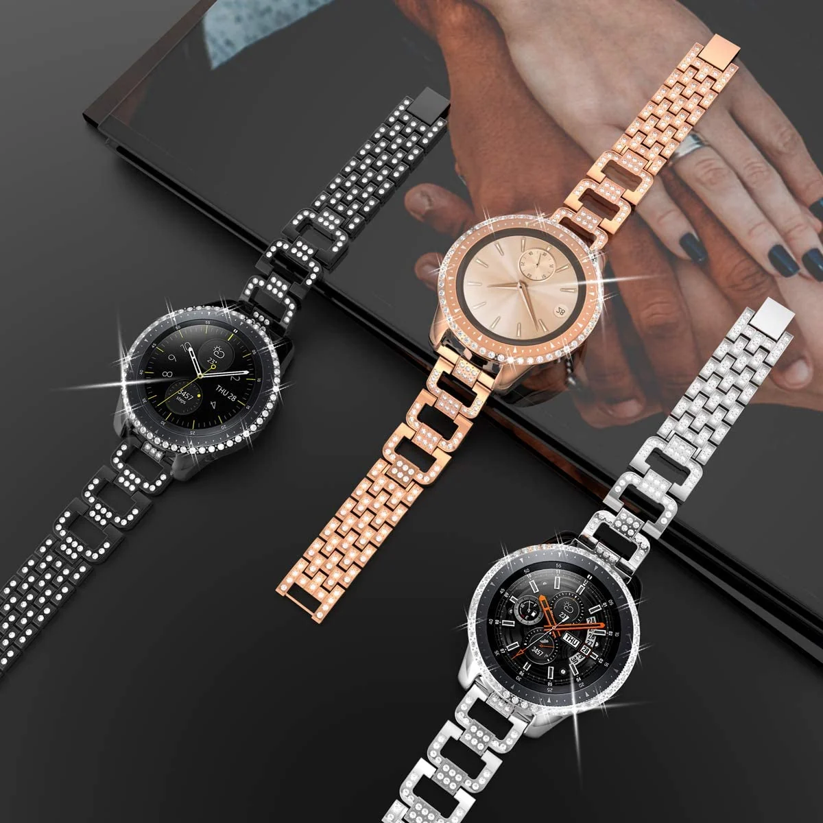 DL3 Mobilak Glitter Rhinestone Protective Case for Samsung Galaxy Watch 46mm / Samsung Watch Gear S3 Front - Pink