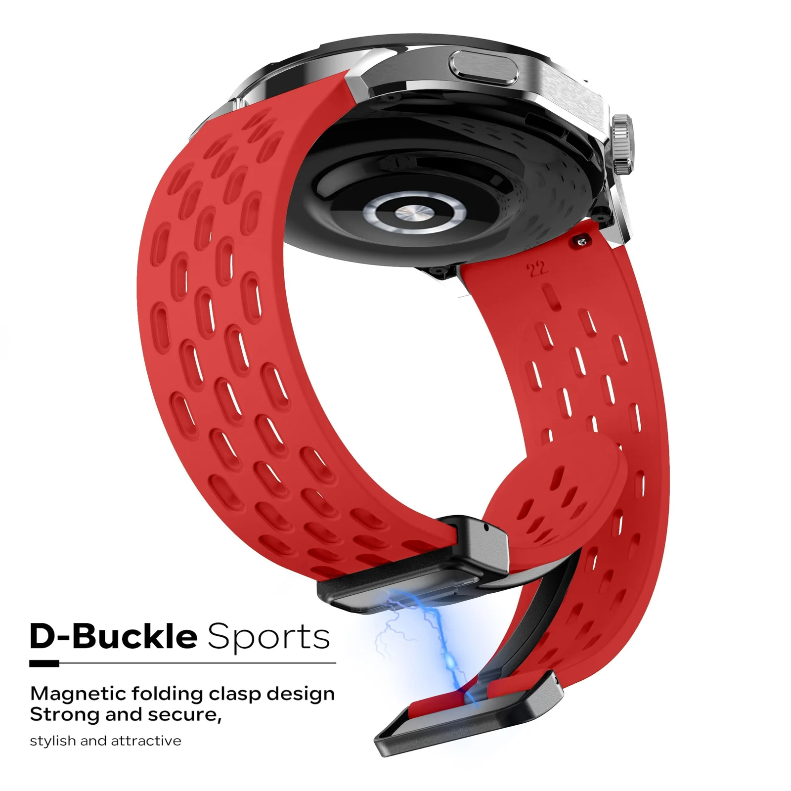 DL3 Mobilak 18mm Silicone Strap For Huawei Watch GT 6 41mm/GT 5 Pro 42 mm/GT 5 41mm/GT4 41 mm/Watch 5 42mm Magnetic Metal Buckle Sport Silicone Breathable Strap, Band Soft Replacment Wristband - Red