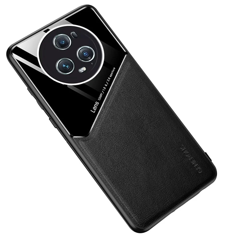 DL3 Mobilak Faux Leather and Plexiglass TPU Case for Honor Magic 5 Pro with Magnetic Car-Mount Support and Shockproof Design - Black
