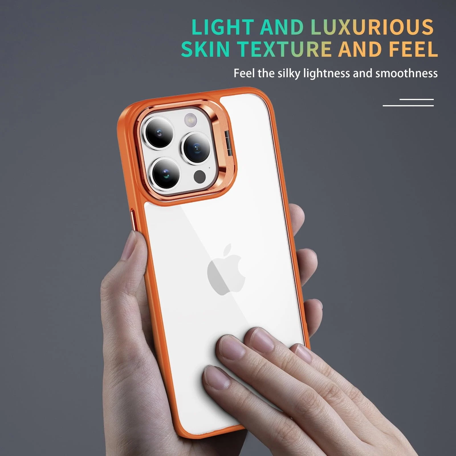DL3 Mobilak Clear PC and TPU Case with Camera Ring Kickstand and Lens Protector for iPhone 11 - Orange