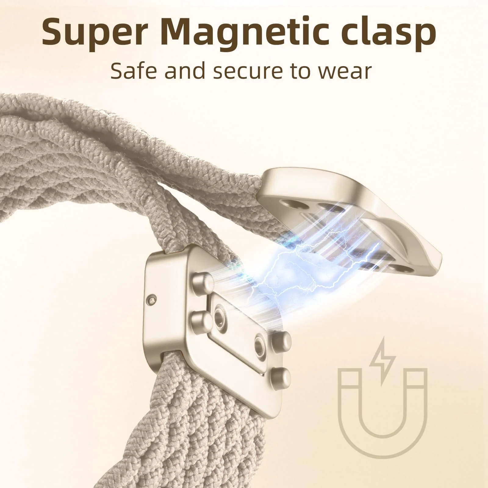 DL3 Mobilak Sport Solo Loop Compatible with Apple Watch Band 42mm 44mm 45mm 46mm 49mm for Women Men, Magnetic Strap Stretchy Braided Wristband for iWatch Series 11 10 9 8 7 6 5 4 3 Ultra 3 2 1 SE SE2 - Champagne