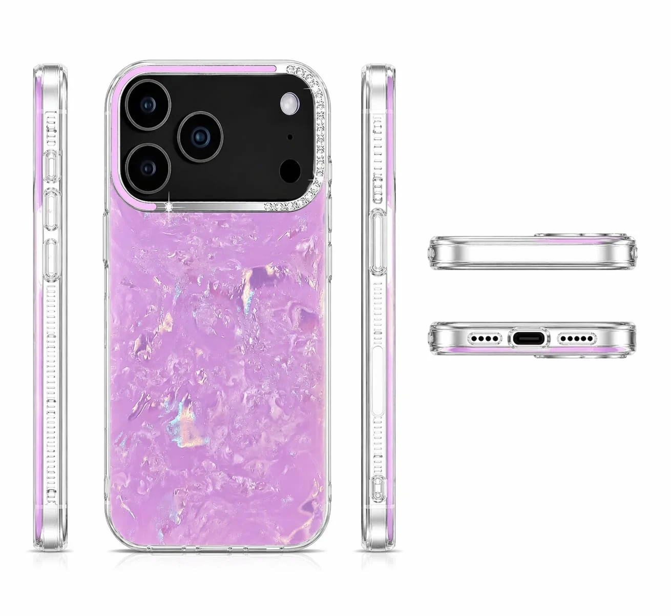 DL3 Mobilak Glitter Rhinestone Protective Case for iPhone 12 Pro with Shockproof Design - Purple