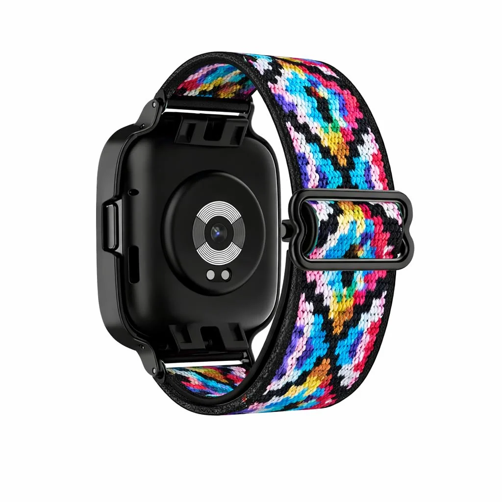DL3 Mobilak Nylon Strap For Xiaomi Redmi Watch 3 Active/Redmi Watch 3 Lite, Soft Elastic Nylon Straps, Adjustable Stretchy Sports Replacement Bracelets Wristbands for Women Men - Boho Rainbow
