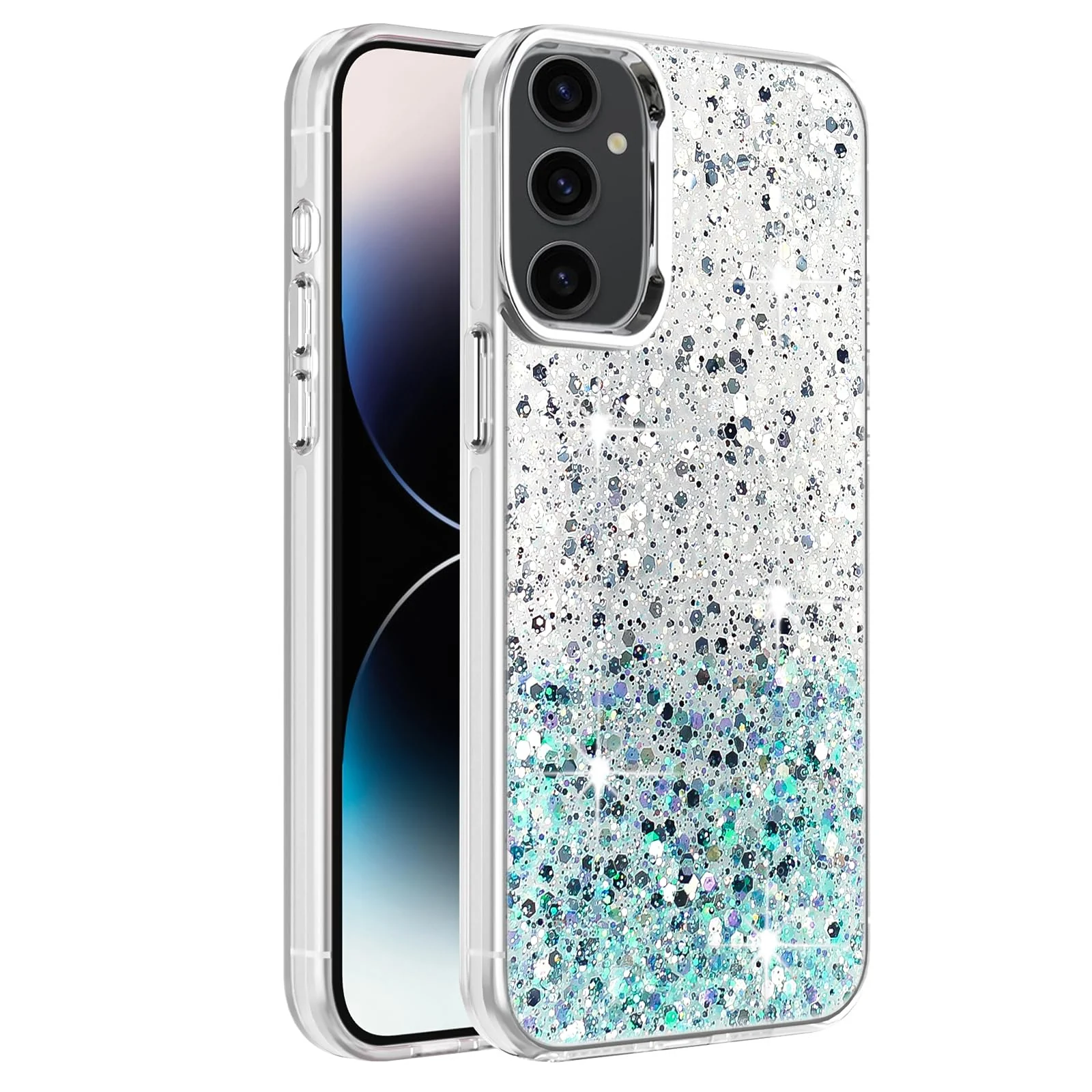 DL3 Mobilak Glitter Protective Case for Samsung Galaxy S24 FE, Supports wireless charging, Camera protection, Shock-absorbing protection - White Green