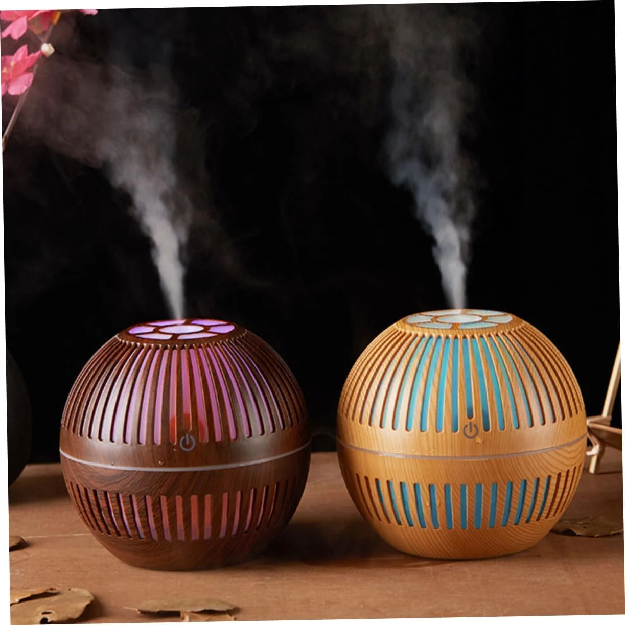 Mobigon Wood Cool Mist Ultrasonic Humidifier for Room Moisture, Aroma Diffuser for Home, 200ml Essential Oil Diffuser with 7 Colorful Night Light, Auto Shut-Off, Home, Office, car - F.Dark Brown
