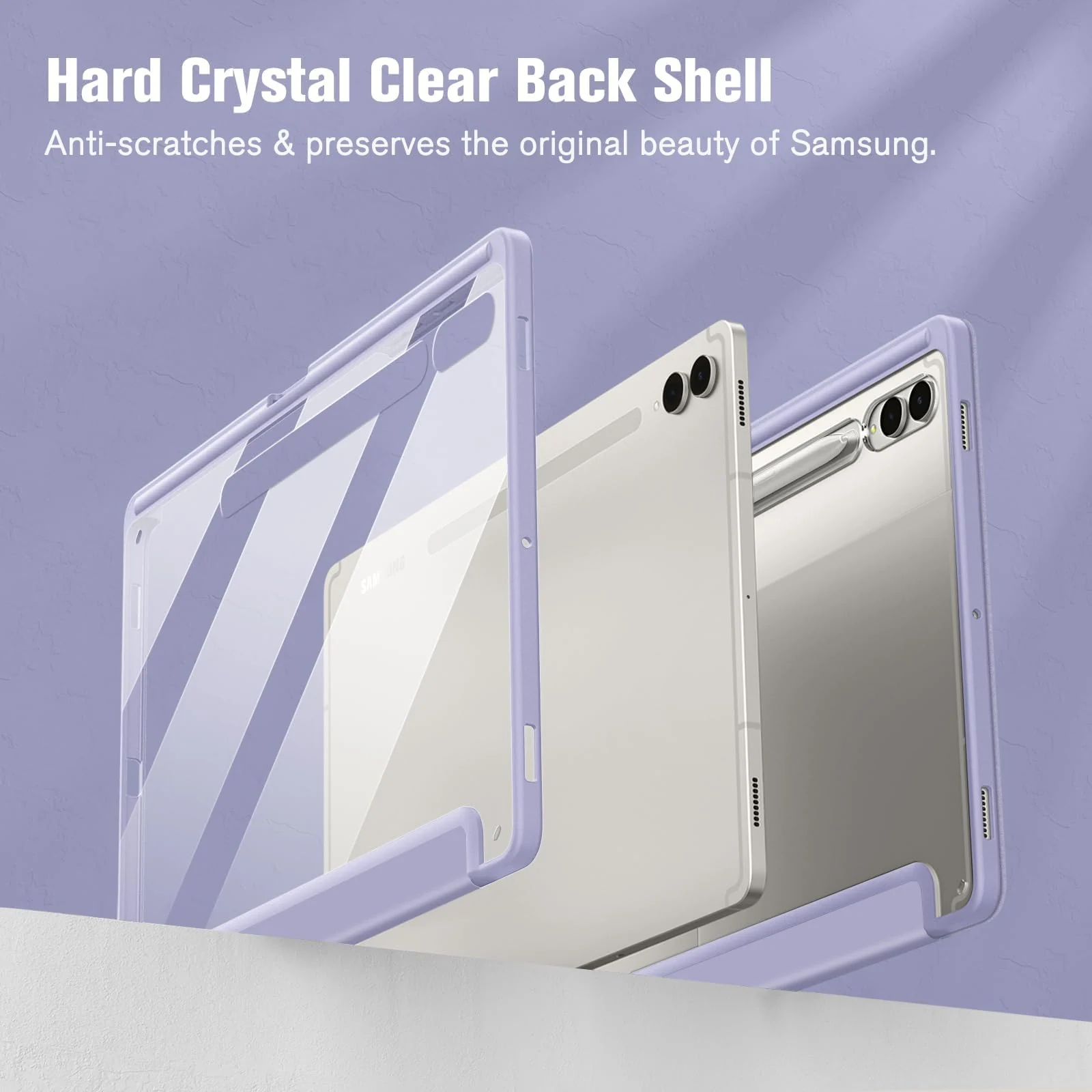 DL3 Mobilak Hybrid Slim Case for Samsung Galaxy Tab S8 Plus 2022/S7 FE 2021/S7 Plus 2020 12.4 Inch with S Pen Holder, Shockproof Cover with Clear Transparent Back Shell, Auto Wake/Sleep - Lilac Purple