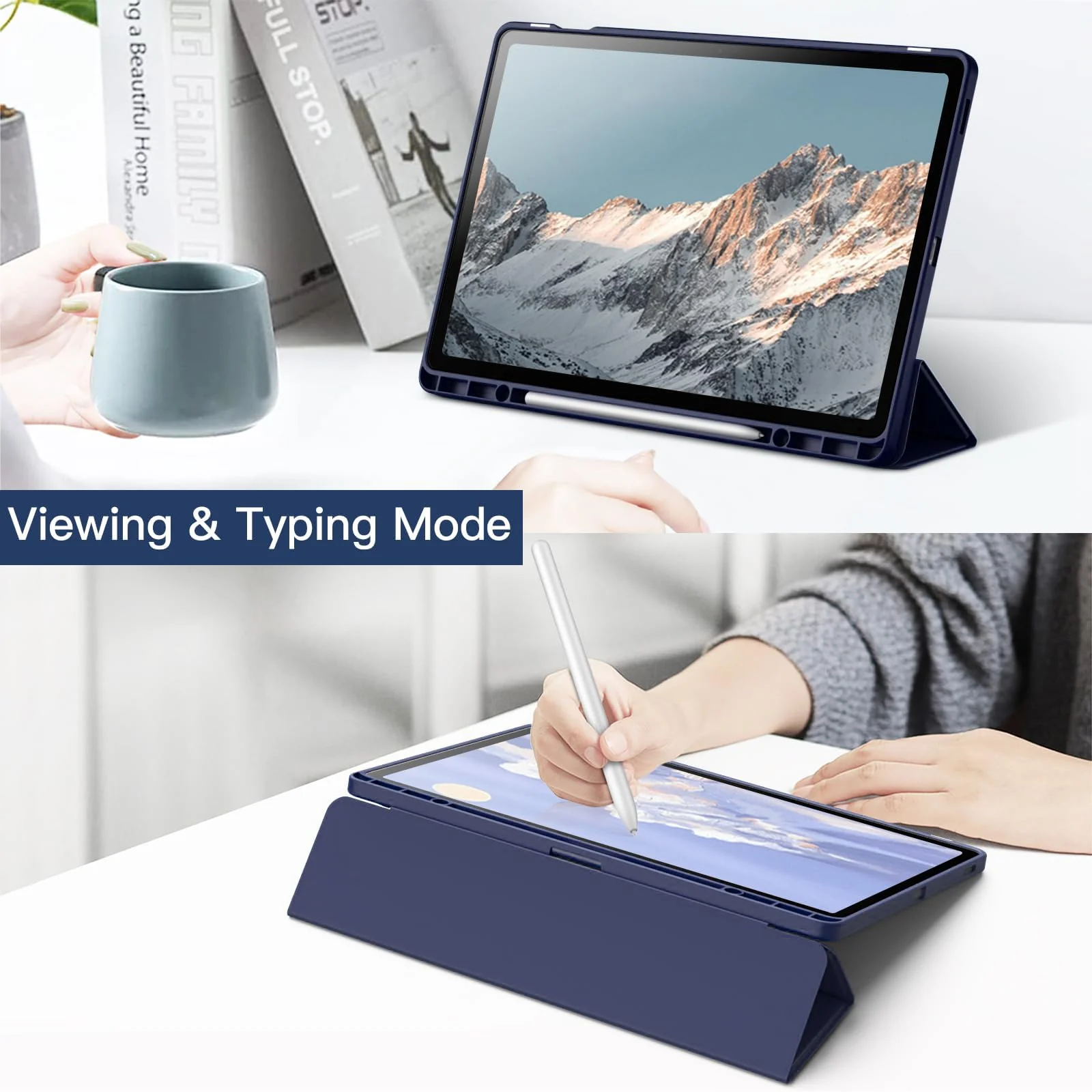 DL3 Mobilak Hybrid Slim Case for Samsung Galaxy Tab S9 FE+ / S9 FE Plus 12.4-Inch with S Pen Holder, Shockproof Cover with Clear Transparent Back Shell, Auto Wake/Sleep - Dark Blue