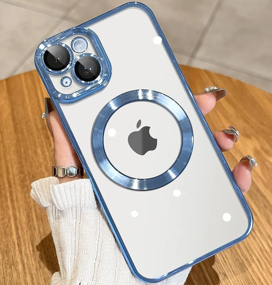 DL3 Mobilak Clear TPU Case with Electroplated Edges for iPhone 14 with Camera Protection and Anti-Yellowing Design - Sierra Blue
