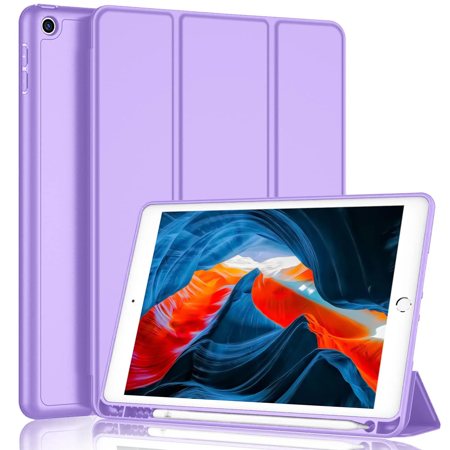 DL3 Mobilak iPad 9th/ 8th/ 7th Generation, Case for iPad 10.2-Inch 2021/2020/ 2019 with Pencil Holder, iPad 7th Gen 2019 Case with Soft Silicone Back, Auto Wake/Sleep Cover - Light Purple