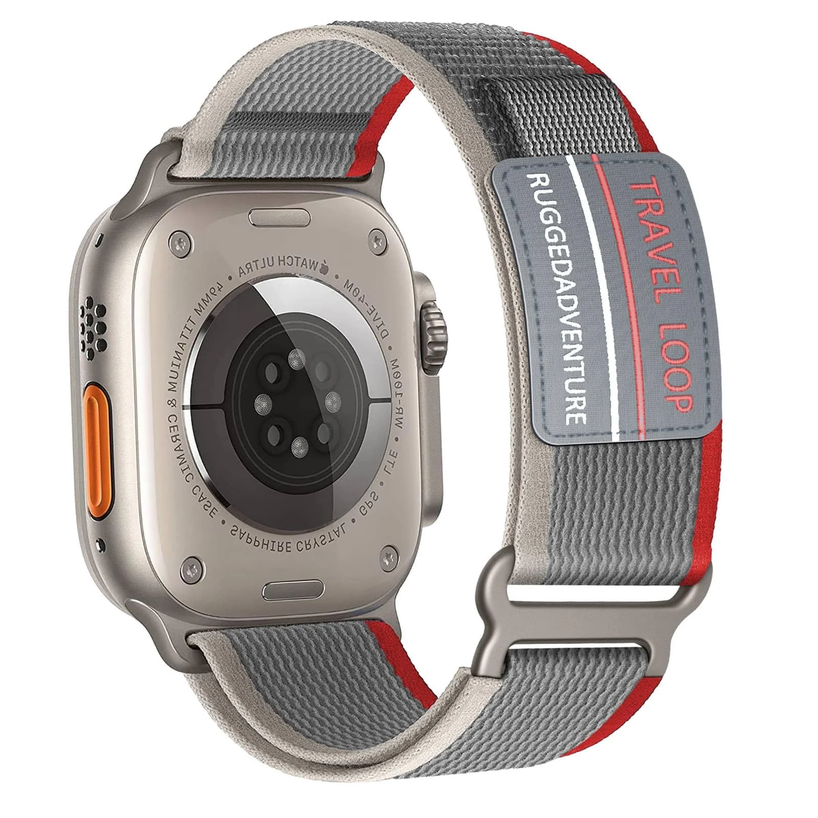 Apple Watch Ultra 49MM 45MM 44MM 42MM iWatch — DL3 Mobilak Trail Loop Strap for Apple Watch Ultra Band 49mm 45mm 44mm 42mm iWatch Ultra Band Men Women, Rugged Sport Strap Soft Nylon Wristband for iWatch Ultra 2 Bands Series 9 8 7 6 5 4 3 2 1 SE - Grey Red