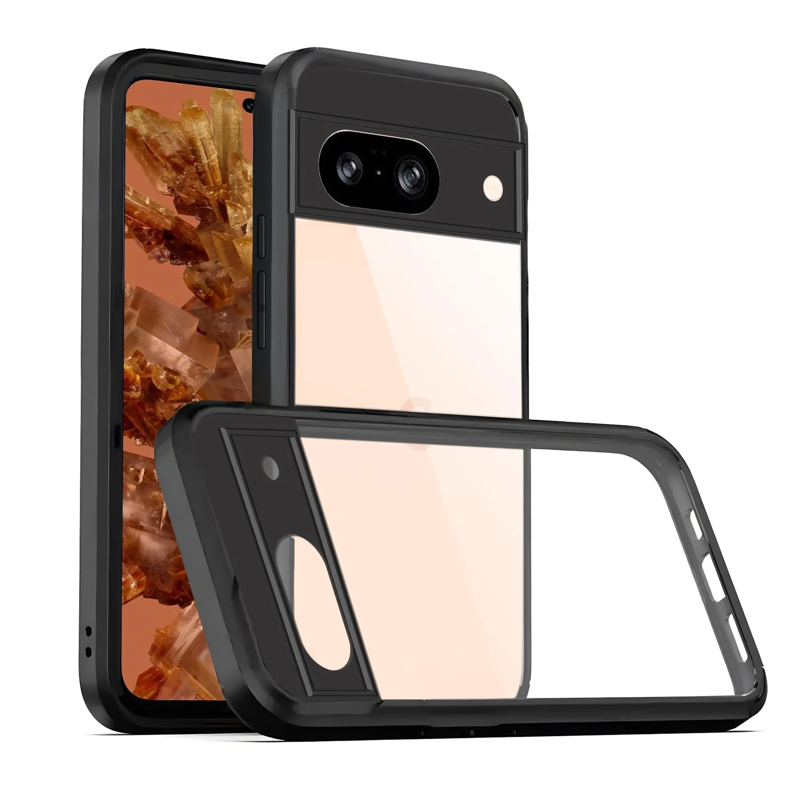 DL3 Mobilak Clear PC and TPU Protective Case for Google Pixel 8 with Camera Protection and Military-Grade Protection - Black