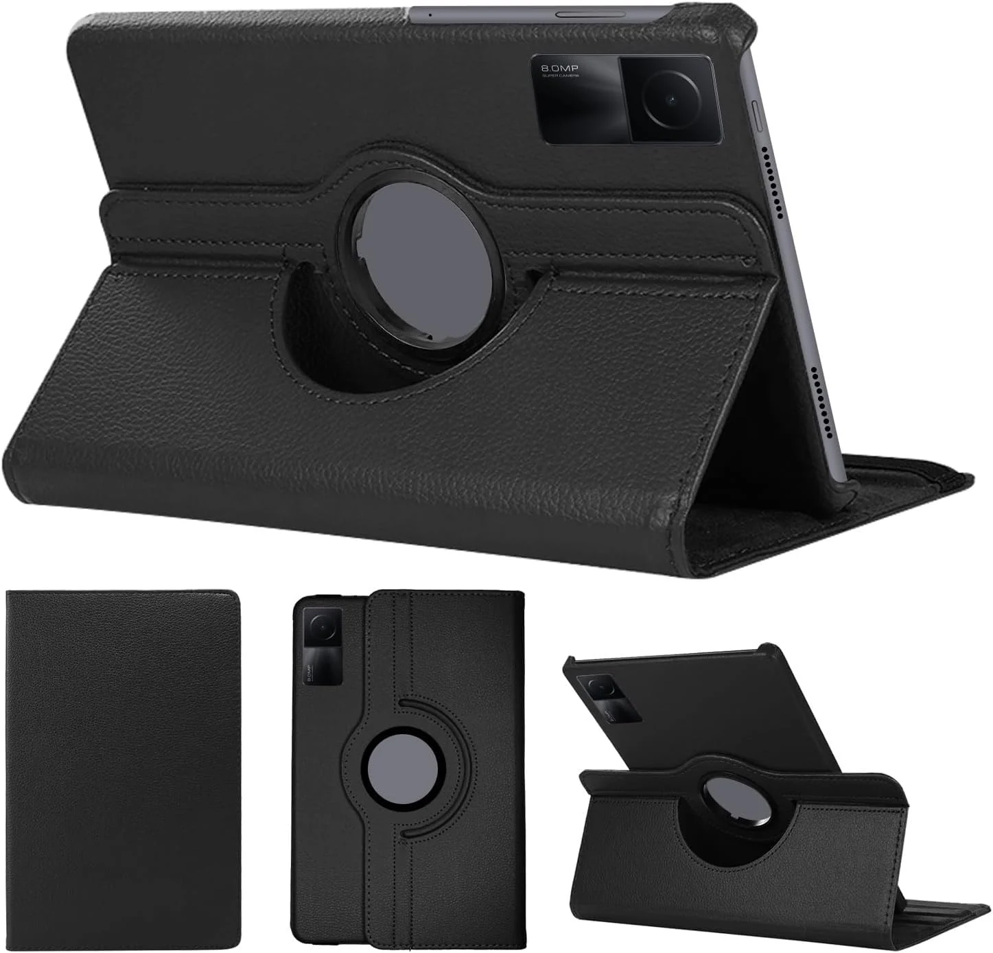 DL3 Mobilak Protective Cover for Xiaomi Redmi Pad SE 11 inch (2023), 360° Rotatable Smart Stand, Leather Folio Flip Cover with Multi-Angle Viewing, Auto Wake Sleep - Black